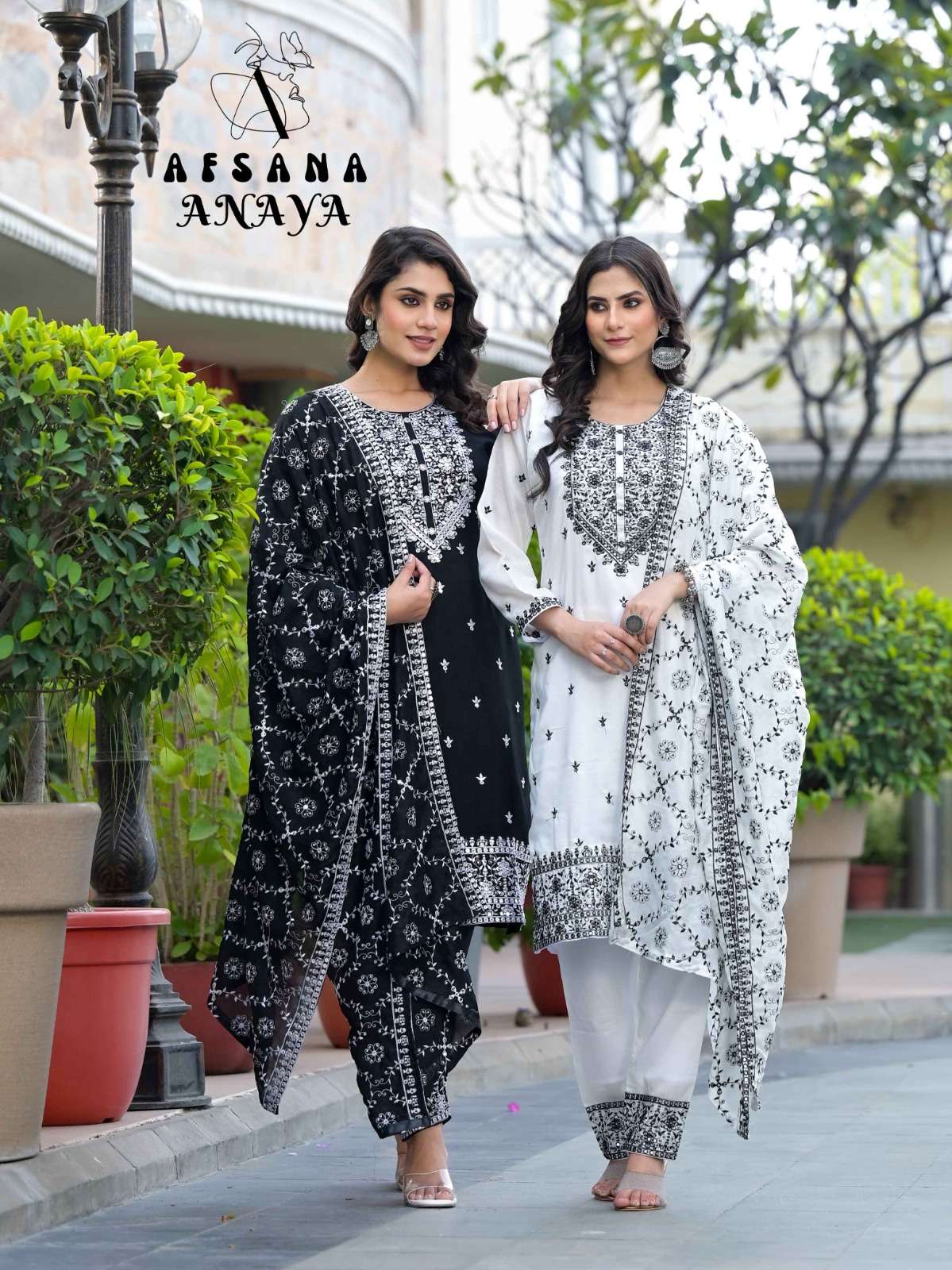 Afsana Anaya Premium Designs Silk Black and White Suit Readymade Collection