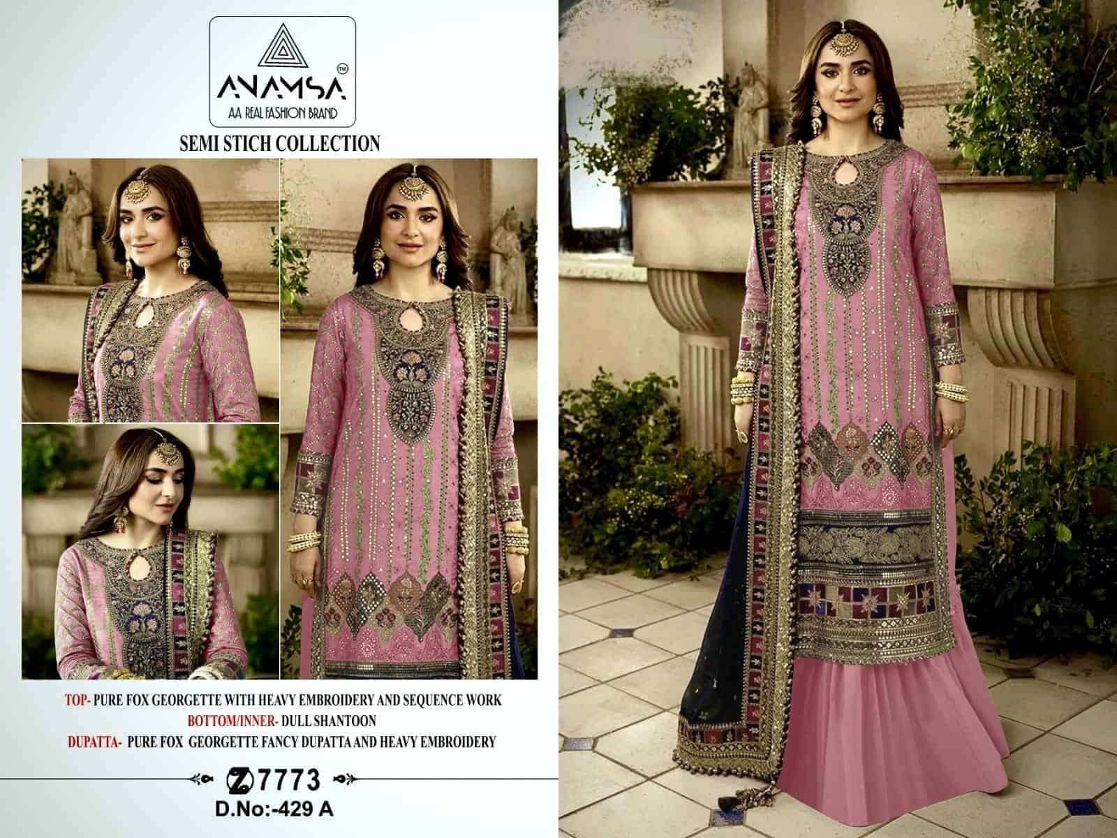 Anamsa 429 Colors Pakistani Heavy Embroidery Work Style Designer Suit Collection