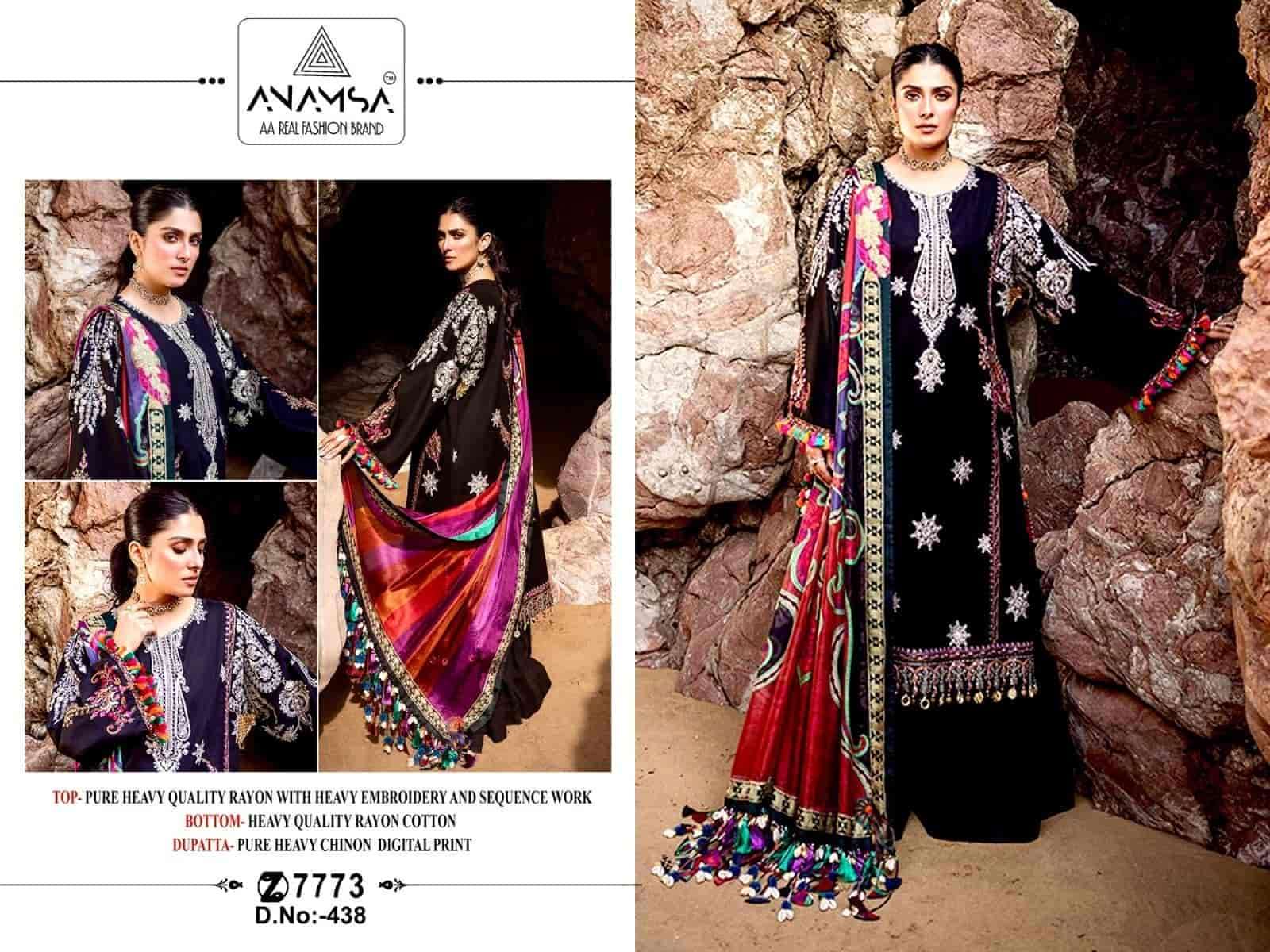 Anamsa 438 Latest Designer Pakistani Style Rayon Embroidered Dress Collection