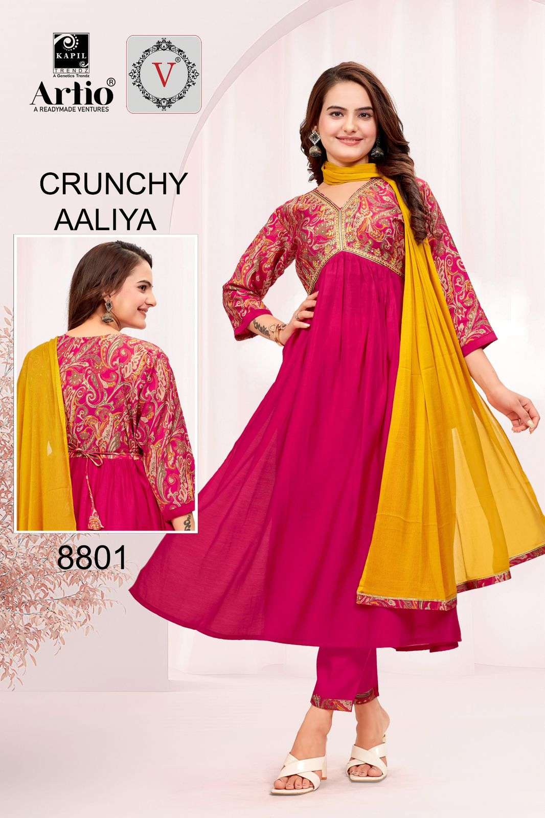 Artio Crunchy Aaliya By Kapil Trendz Stylish Aaliya Designs Kurti Pant Dupatta Pair