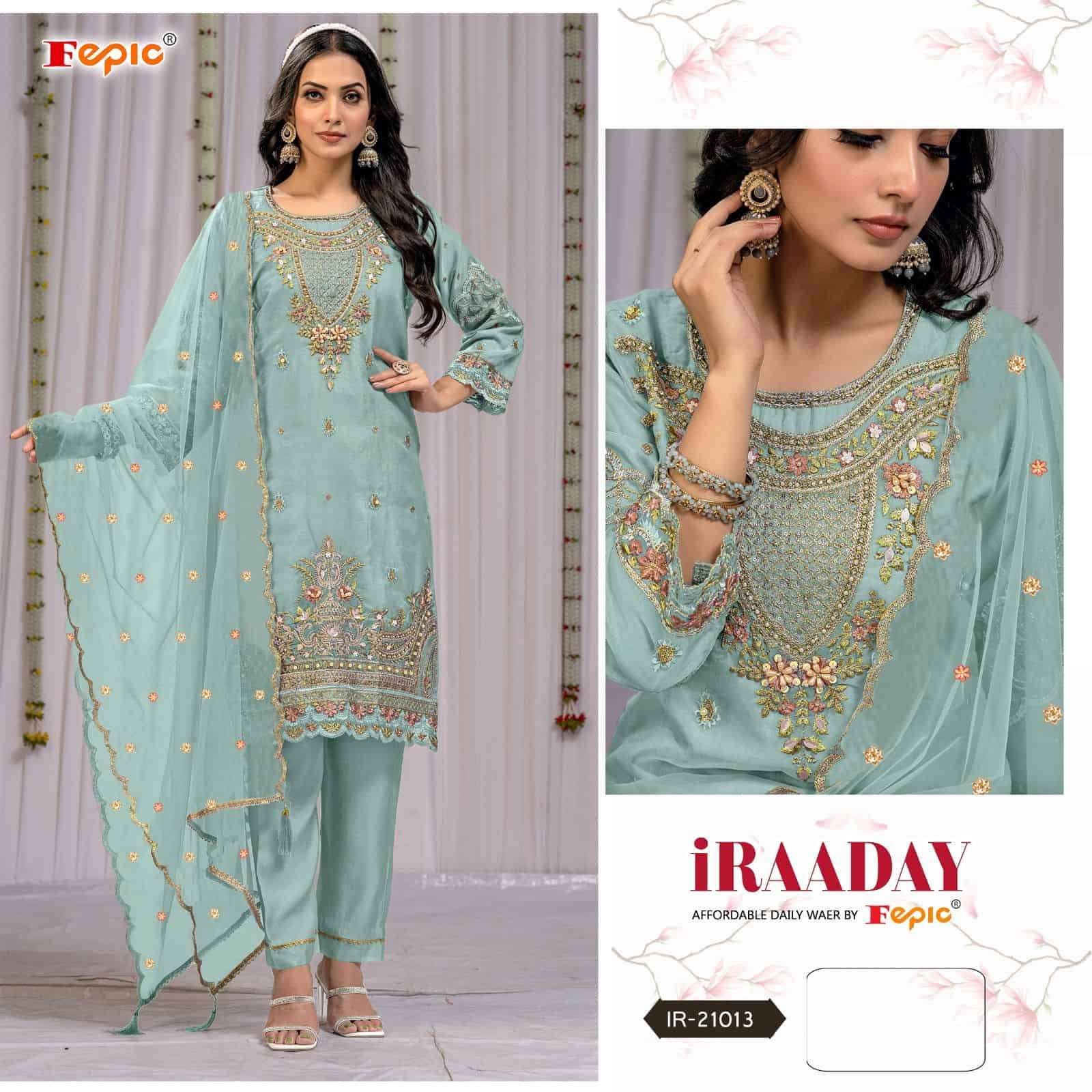 Fepic Iraaday IR 21013 Colors Pakistani Style Latest Organza Salwar Suit Wholesalers