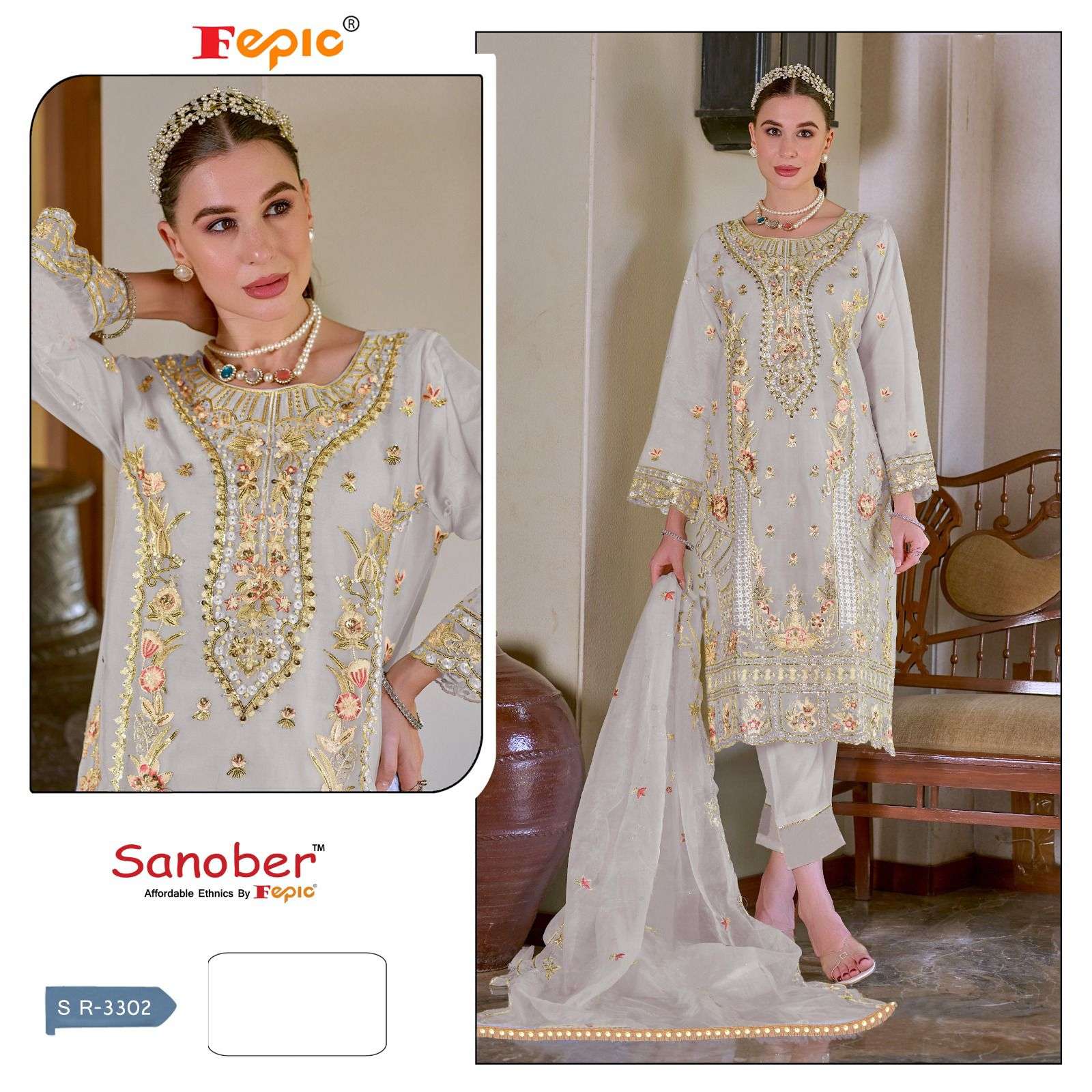 Fepic Sanober Sr 3302 Colors Pakistani Readymade Designer Suit Suppliers
