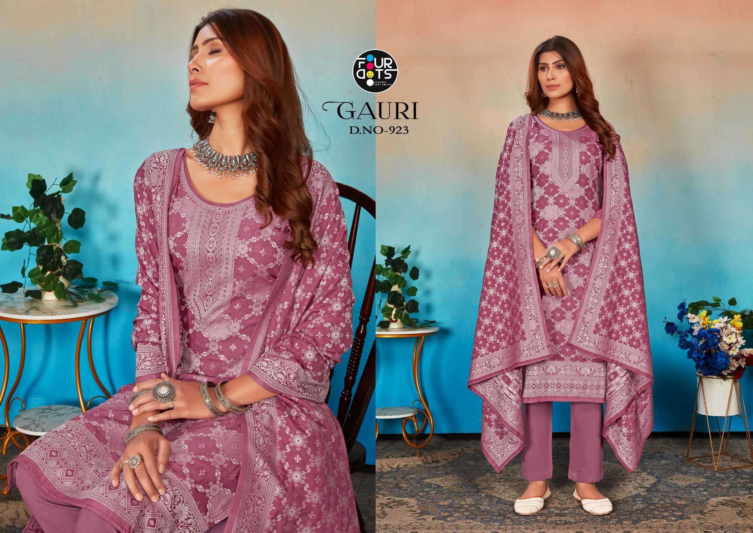 Fourdots Gauri Lakhnavi Designs Muslin Jacquard Suit Catalog Dealers