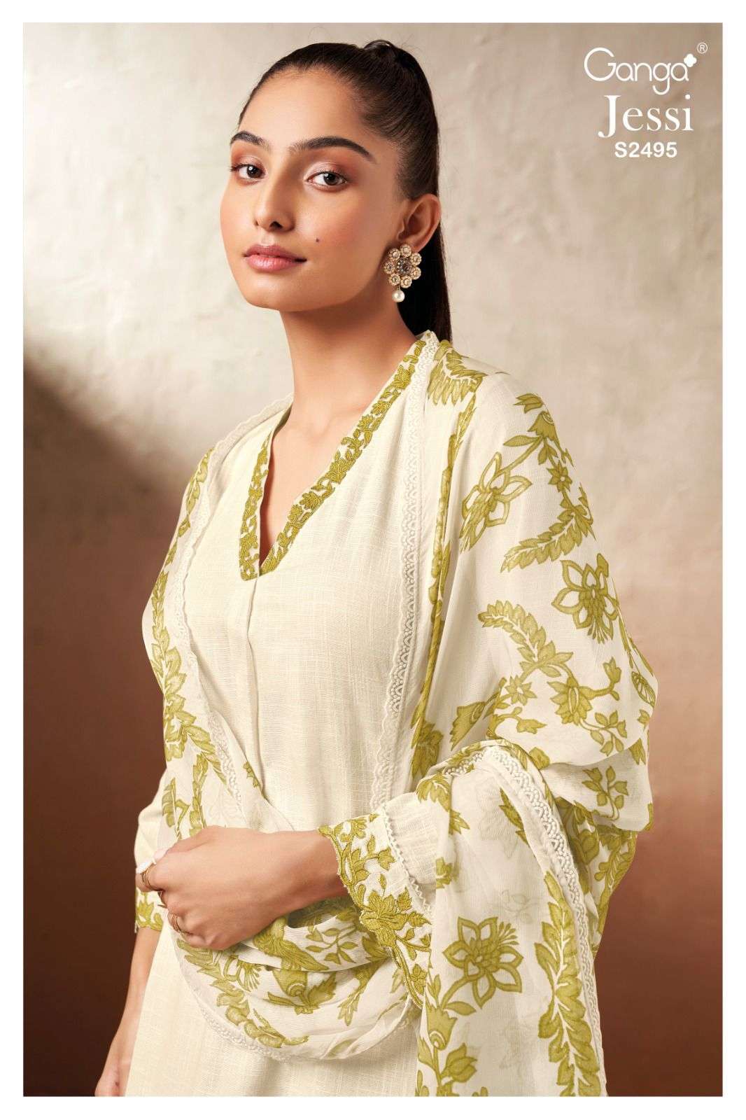 Ganga Jessi 2495 Premium Cotton Linen Suit Ganga Fashion Suits Dealers