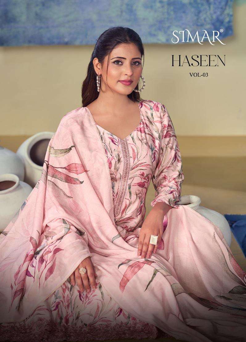 Glossy Simar Haseen Vol 3 New Designs Muslin Ladies Suit Dealers