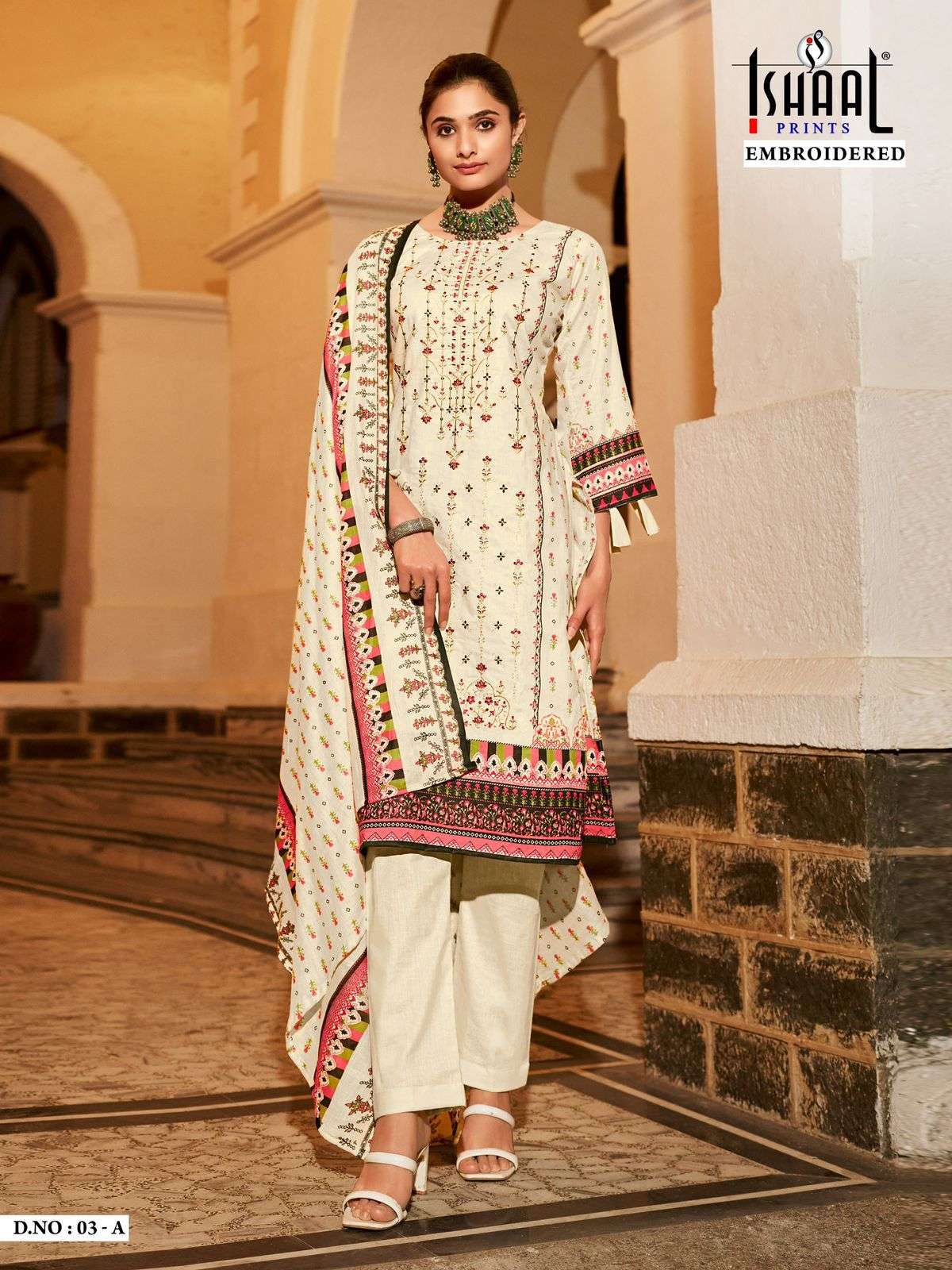 Ishaal Embroidered D 3 Colors Fancy Cotton Salwar Kameez Catalog Suppliers