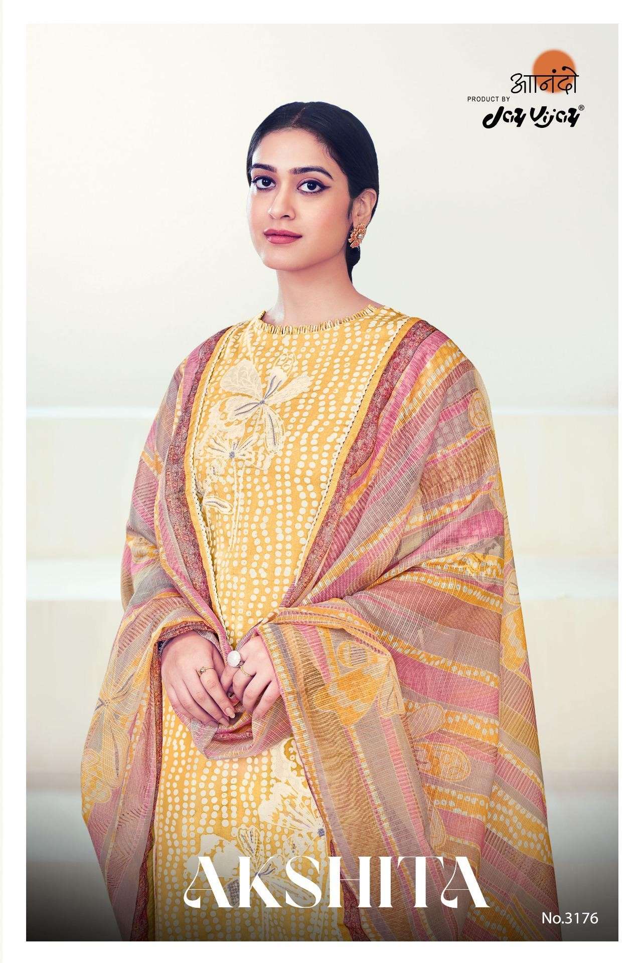 Jay Vijay Anando Akshita 3176 Fancy Block Print Cotton Dress Catalog Wholesales