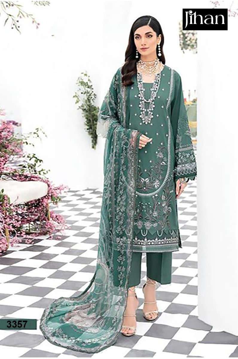 Jihan Chevron Luxury Lawn Collection 3357 Colors Pakistani Cotton Suit Dealers