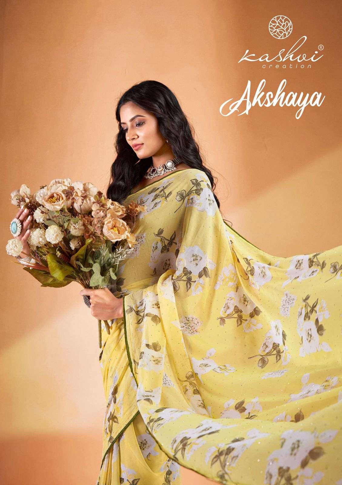 Kashvi Akshaya Fancy Weightless Floral Saree Catalog Suppliers