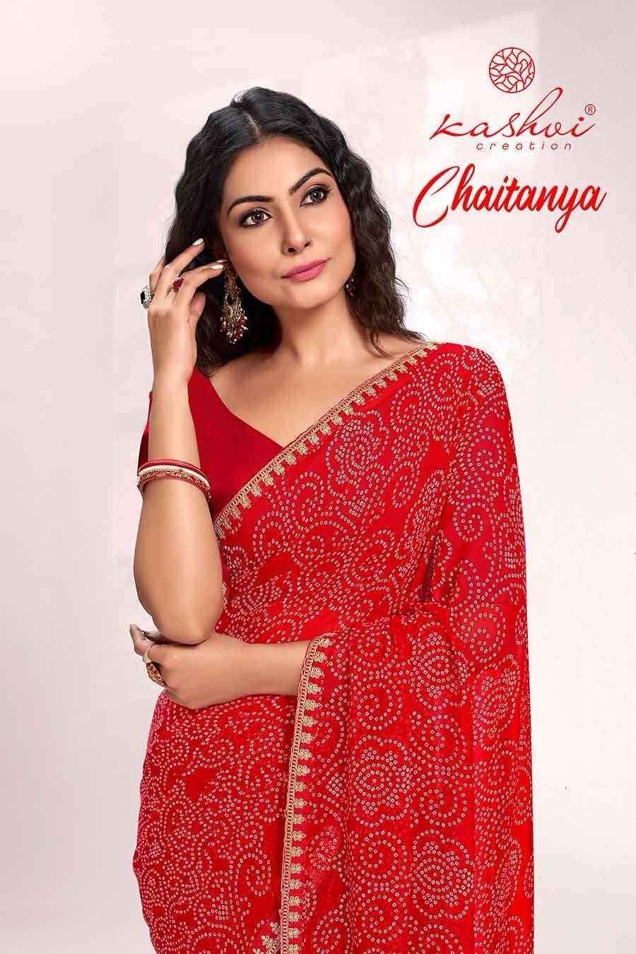 Kashvi Chaitanya Fancy Georgette Bandhni Saree Catalog Suppliers