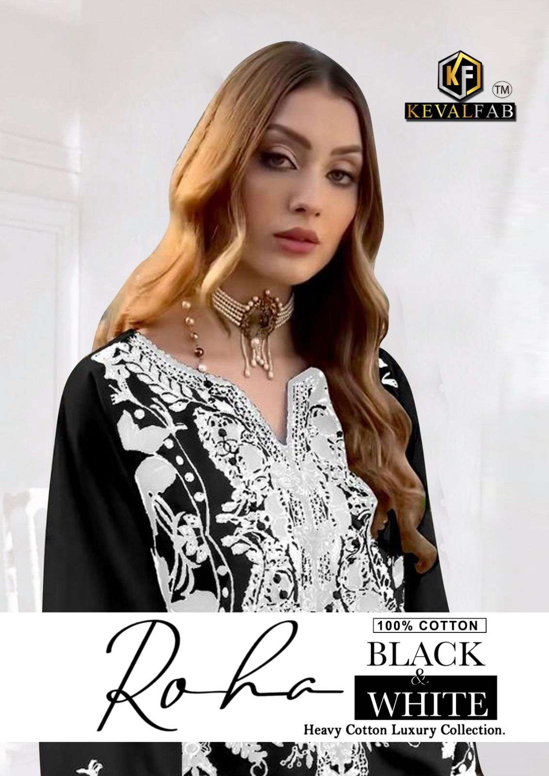 Keval Fab Roha Black And White Karachi Cotton Dress Catalog Suppliers