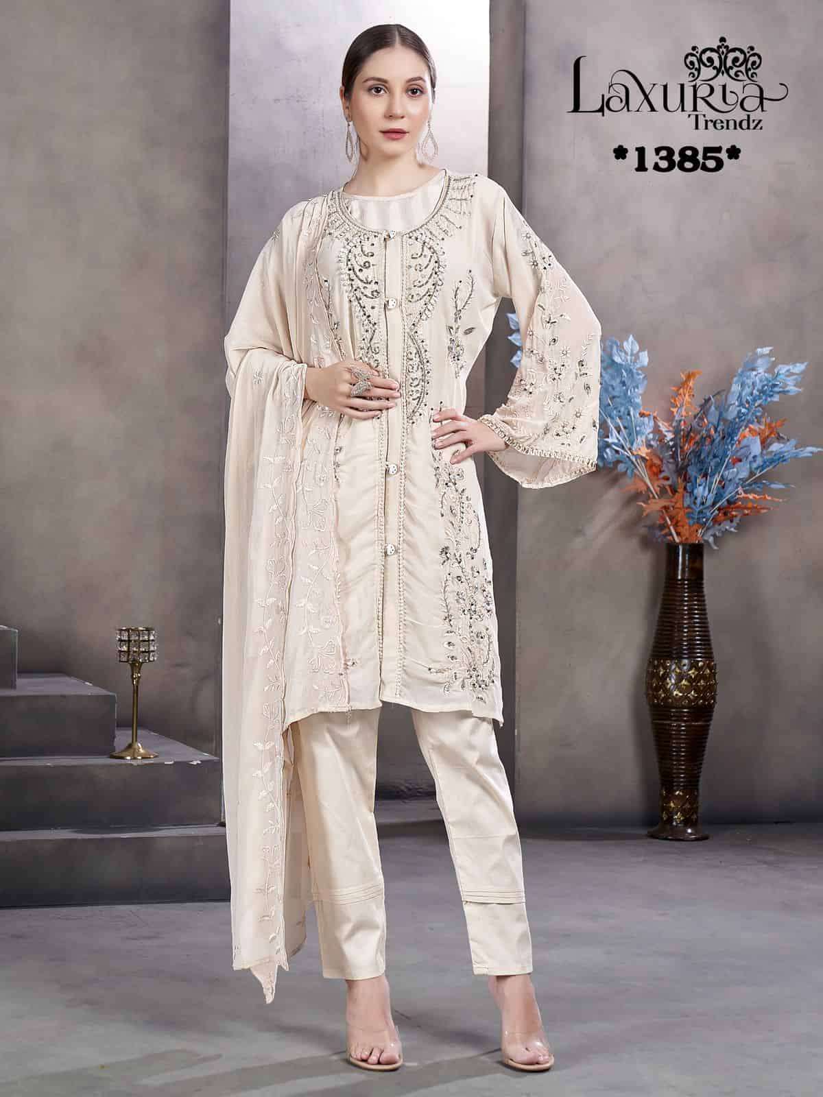 Laxuria Trends 1385 Designer Tunic Style Embroidered Kurti Pant Dup Set Exporter
