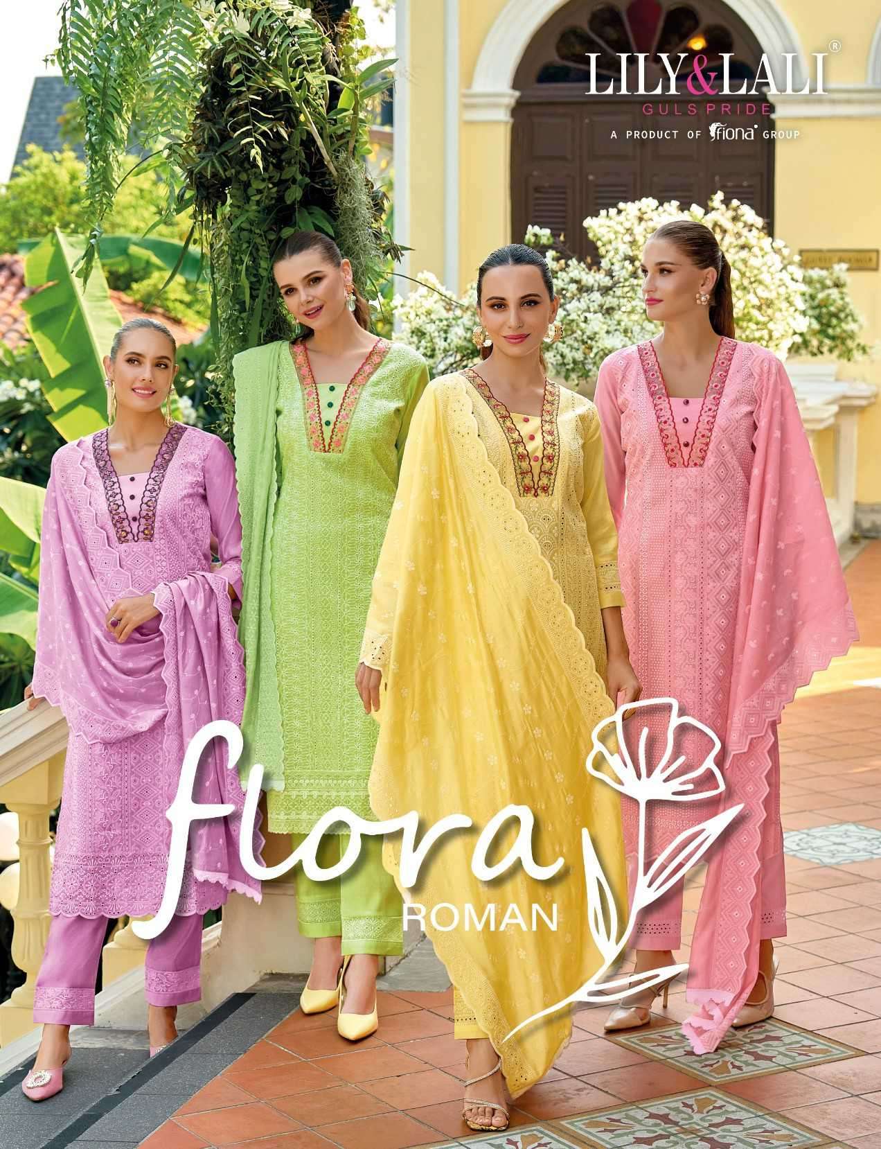 Lily And Lali Flora Roman Premium Designs Kurti Pant Dupatta Set Festive Collection