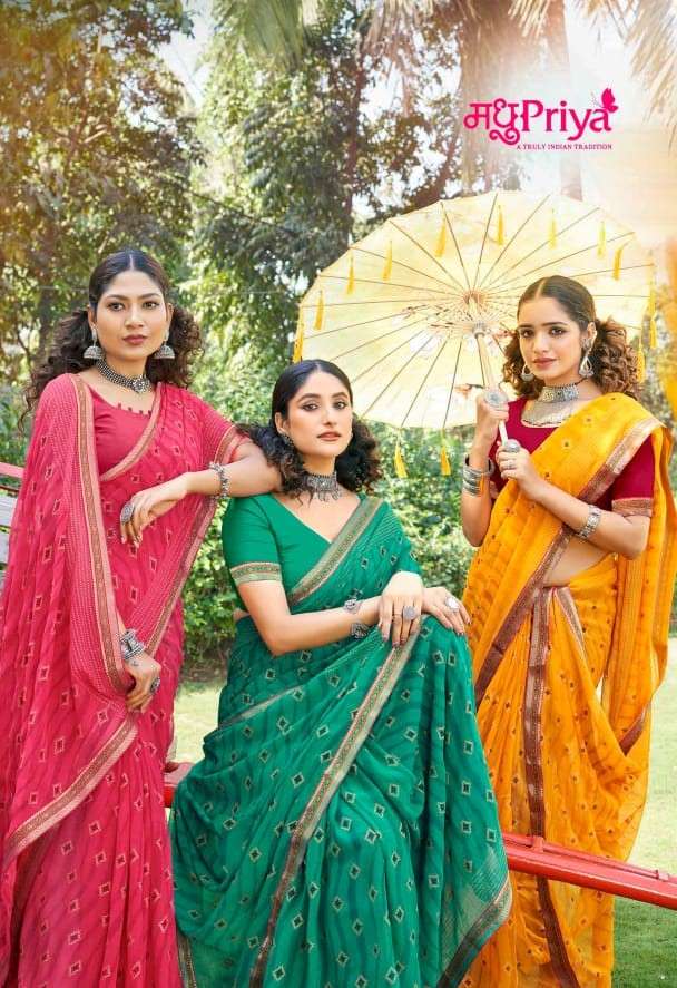 Madhupriya Sindoor Fancy Lace Work Exclusive Saree Festive Collection