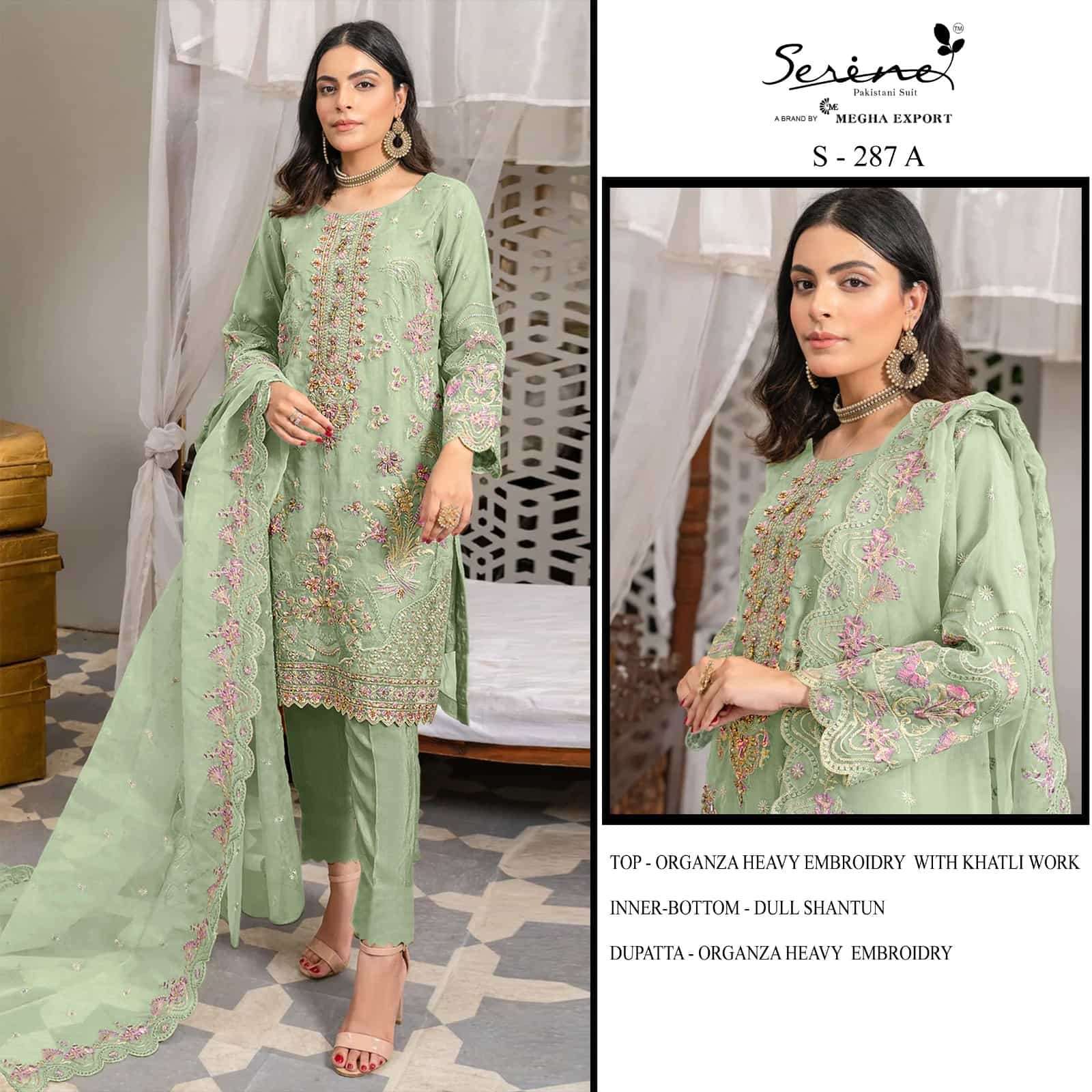 Megha Export S 287 Colors Organza Unstitched Pakistani Dress Glamour