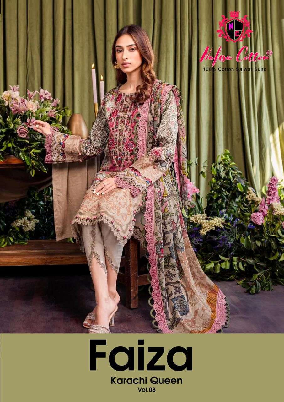 Nafisa Cotton Faiza Karachi Queen Vol 8 Printed Cotton Suit Catalog Exporters