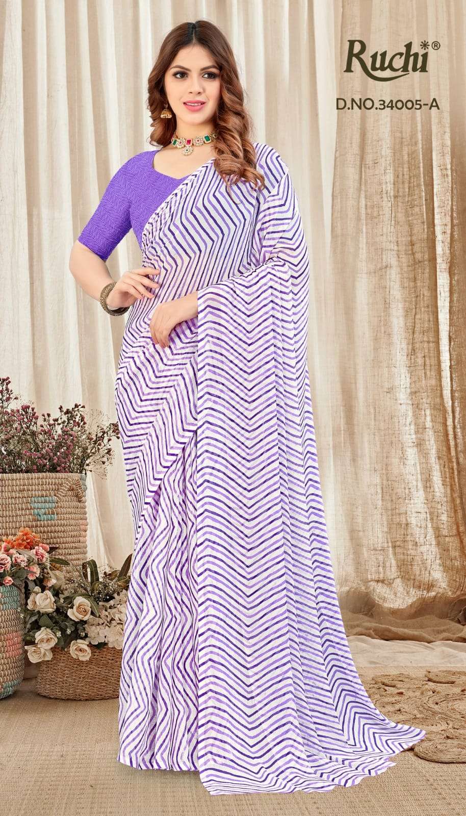 Ruchi Saree Star Chiffon Lehriya 05 Fancy Lehriya Printed Saree Daily Wear Catalog