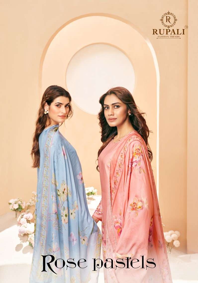 Rupali Fashion Rose pastels Fancy Muslin Suit Catalog Wholesaler