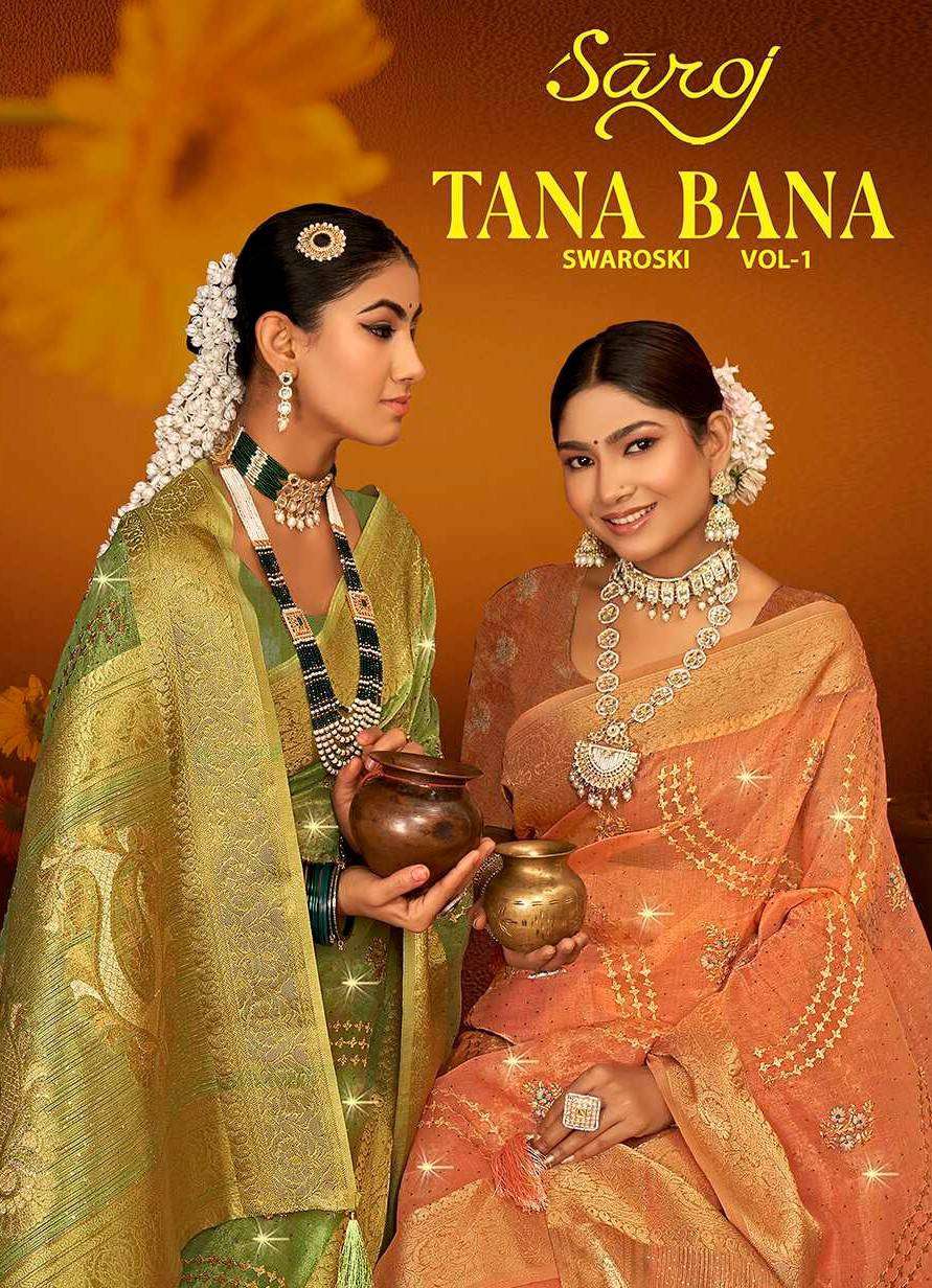 Saroj Sarees Tana Bana Swarovski Vol 1 Wedding Wear Organza Saree Suppliers