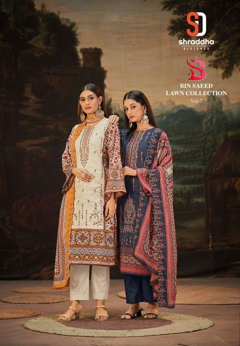 Shraddha Bin Saeed Lawn Collection Vol 7 Nx Pure Cotton Pakistani Readymade Suit Exporters