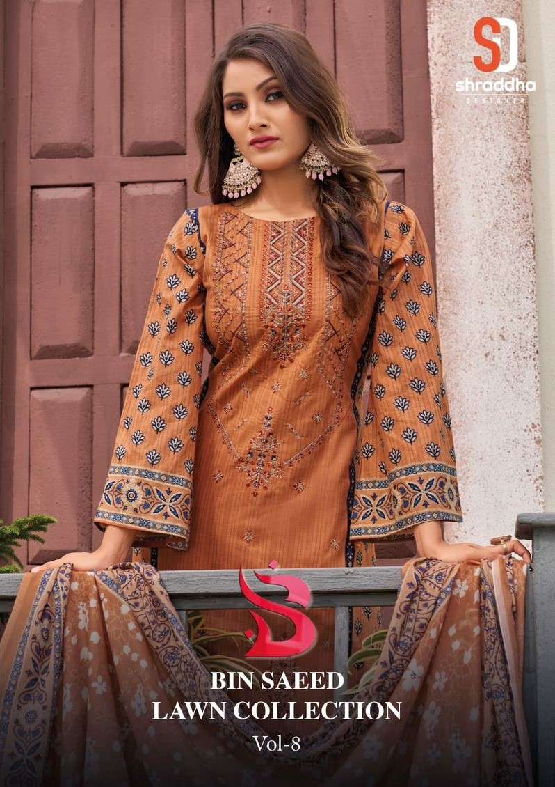 Shraddha Bin Saeed Lawn Collection Vol 8 Pure Cotton Dress Catalog Exporters