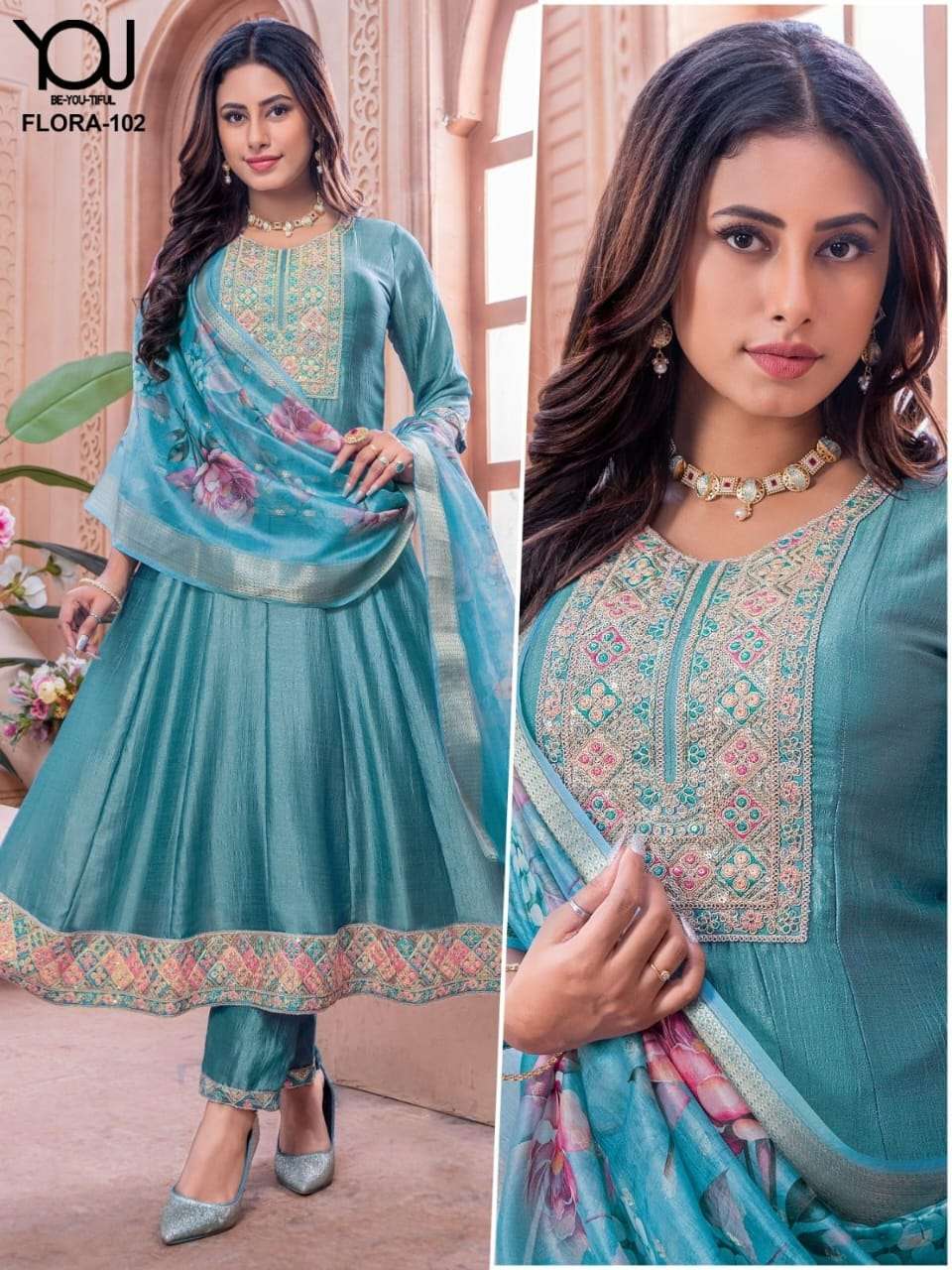 Wanna Flora 101 And 102 Designer Silk Flared Suit Latest Collection