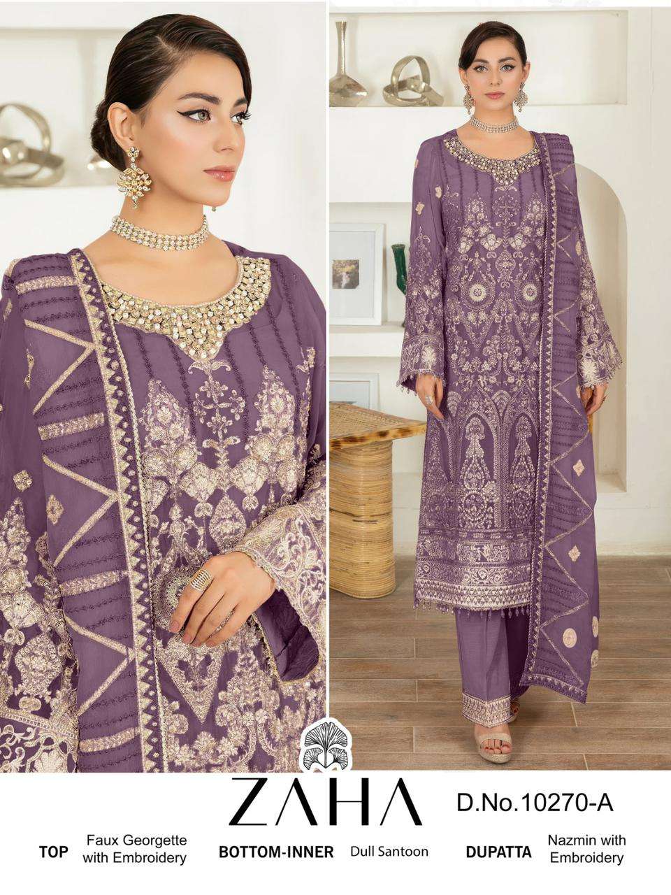 Zaha 10270 A Pakistani Festive Wear Style Heavy Embroidery Suit Collection