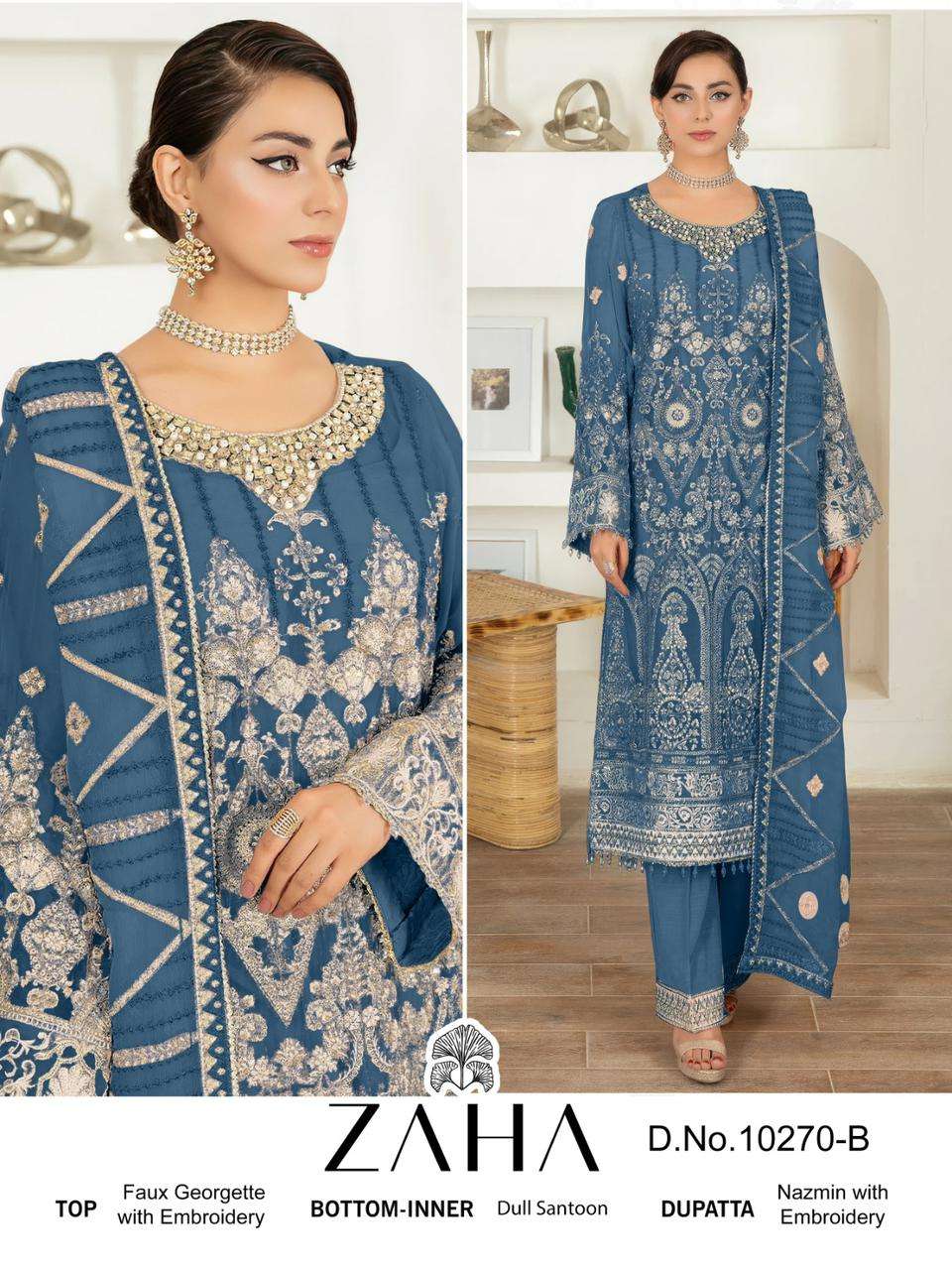 Zaha 10270 B Exclusive Latest Heavy Embroidered Designer Unstitched Suit Exporter