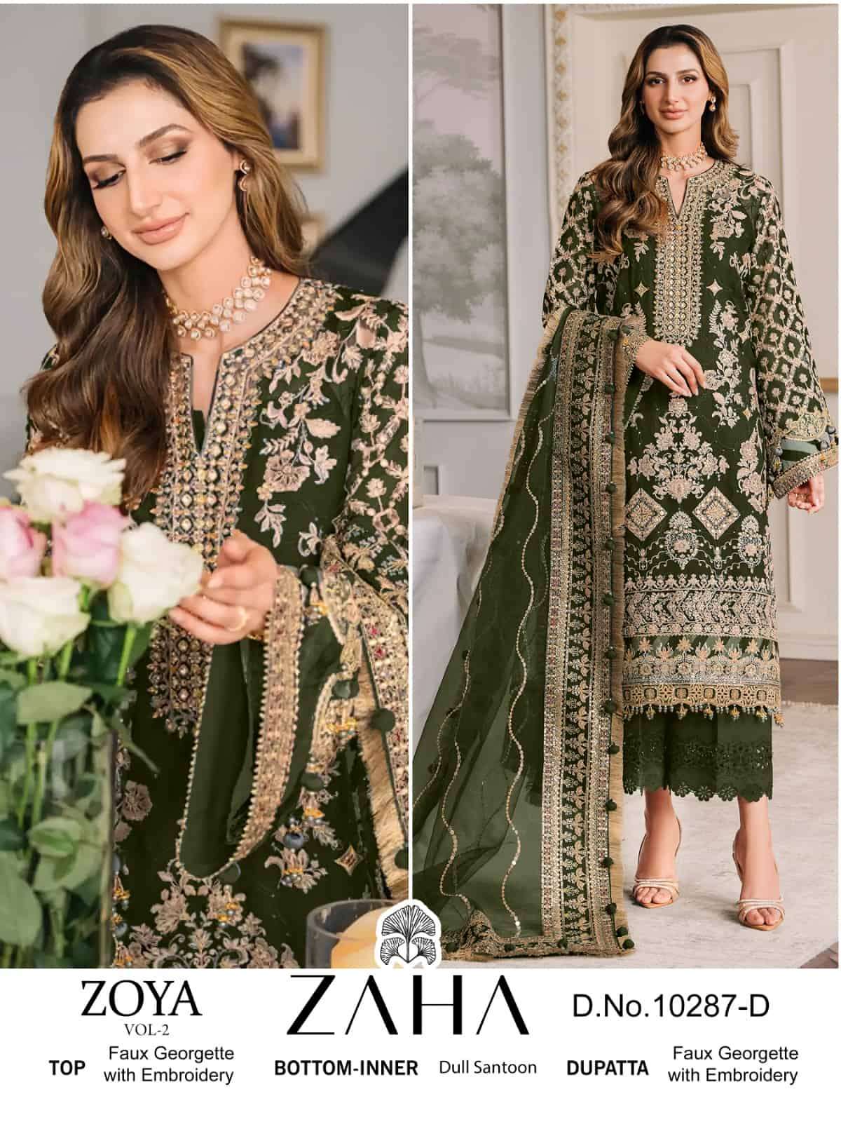 Zaha 10287 D Pakistani Style Embroidered Designer Salwar Suit Collection