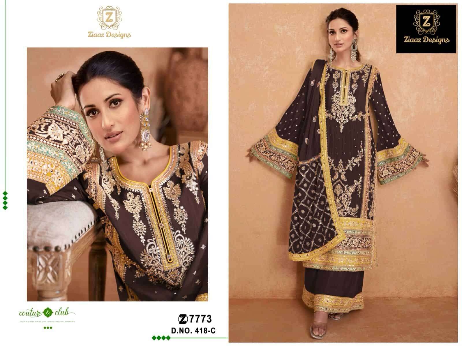 Ziaaz Designs 418 C Festive Wear Style Embroidered Salwar Kameez Exporter