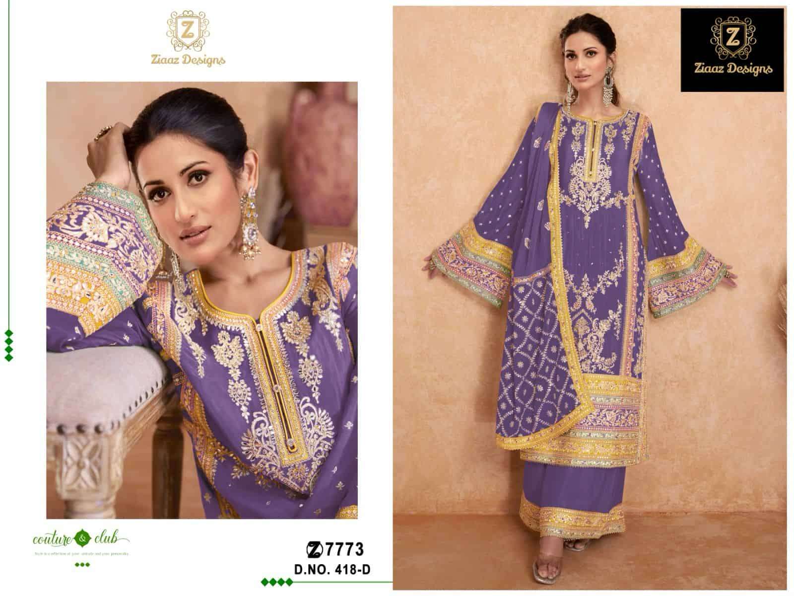 Ziaaz Designs 418 D Heavy Designer Style Pakistani Embroidered Dress Collection