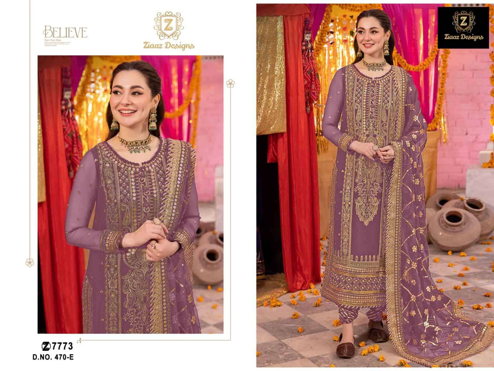Ziaaz Designs 470 E Party Wear Style Pakistani Embroidered Salwar Suit buy Online