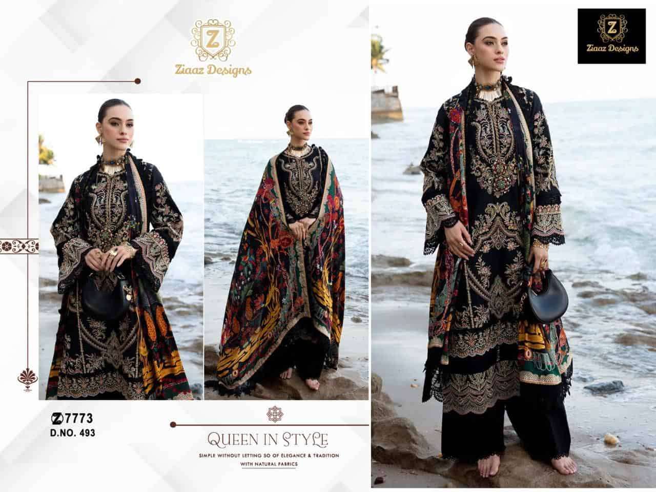 Ziaaz Designs 493 Exclusive Heavy Embroidered Designer Pakistani Dress Collection