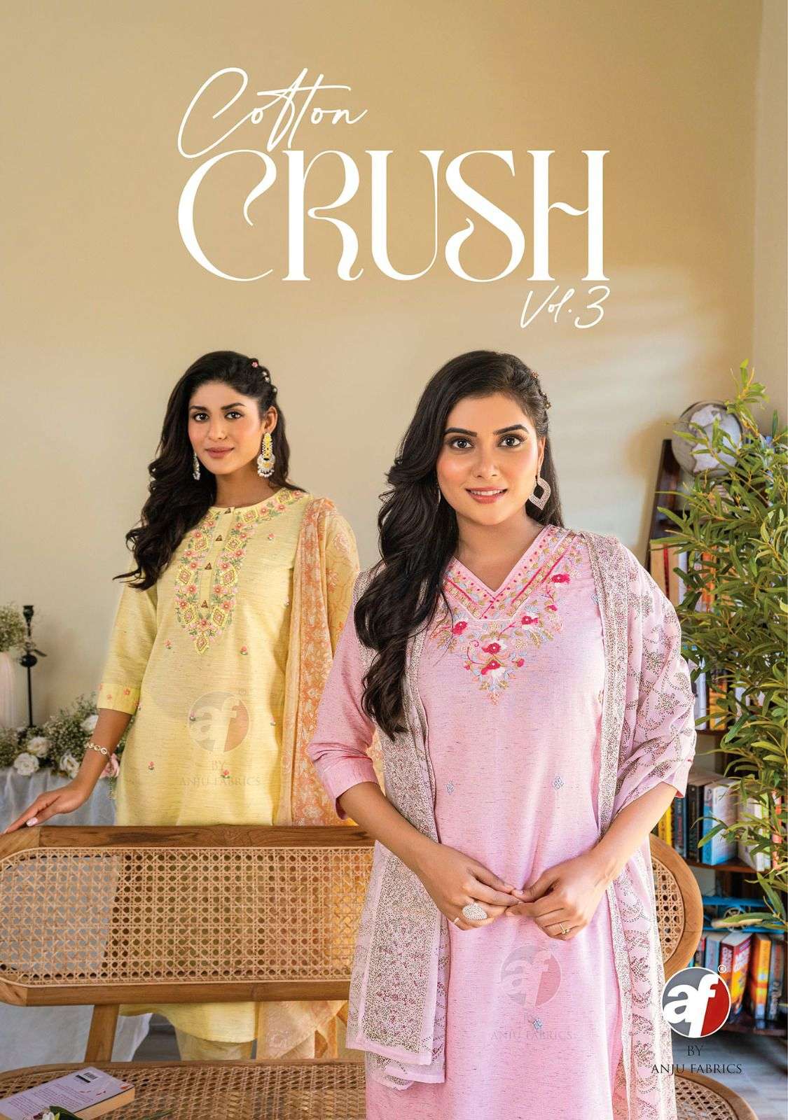 Af Stock Out Cotton Crush Vol 3 By Anju Fabrics Exclusive Kurti Pant Dupatta Set Suppliers