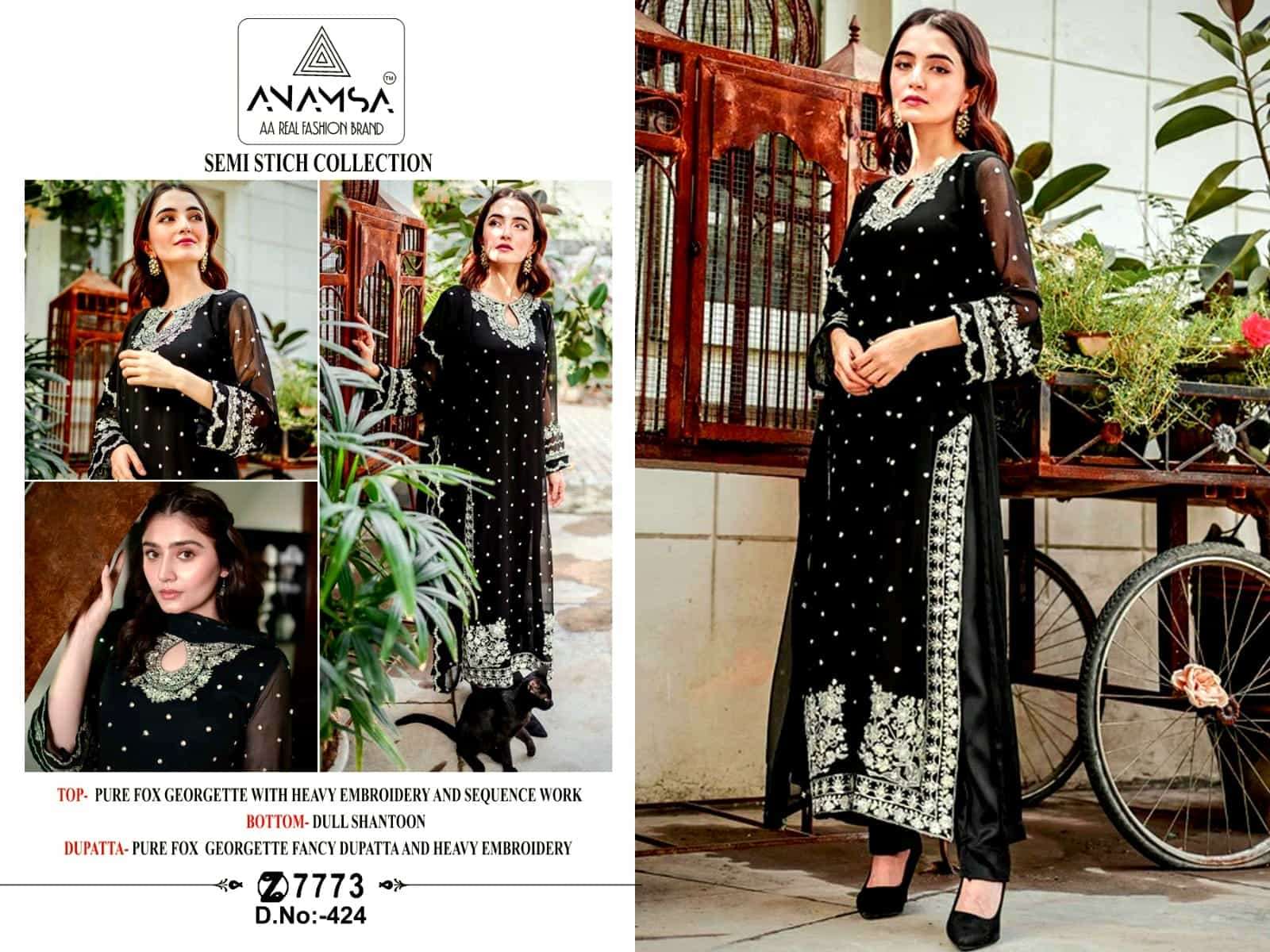 Anamsa 424 Fancy Designe Style Georgette Embroidered Salwar Kameez Exporter