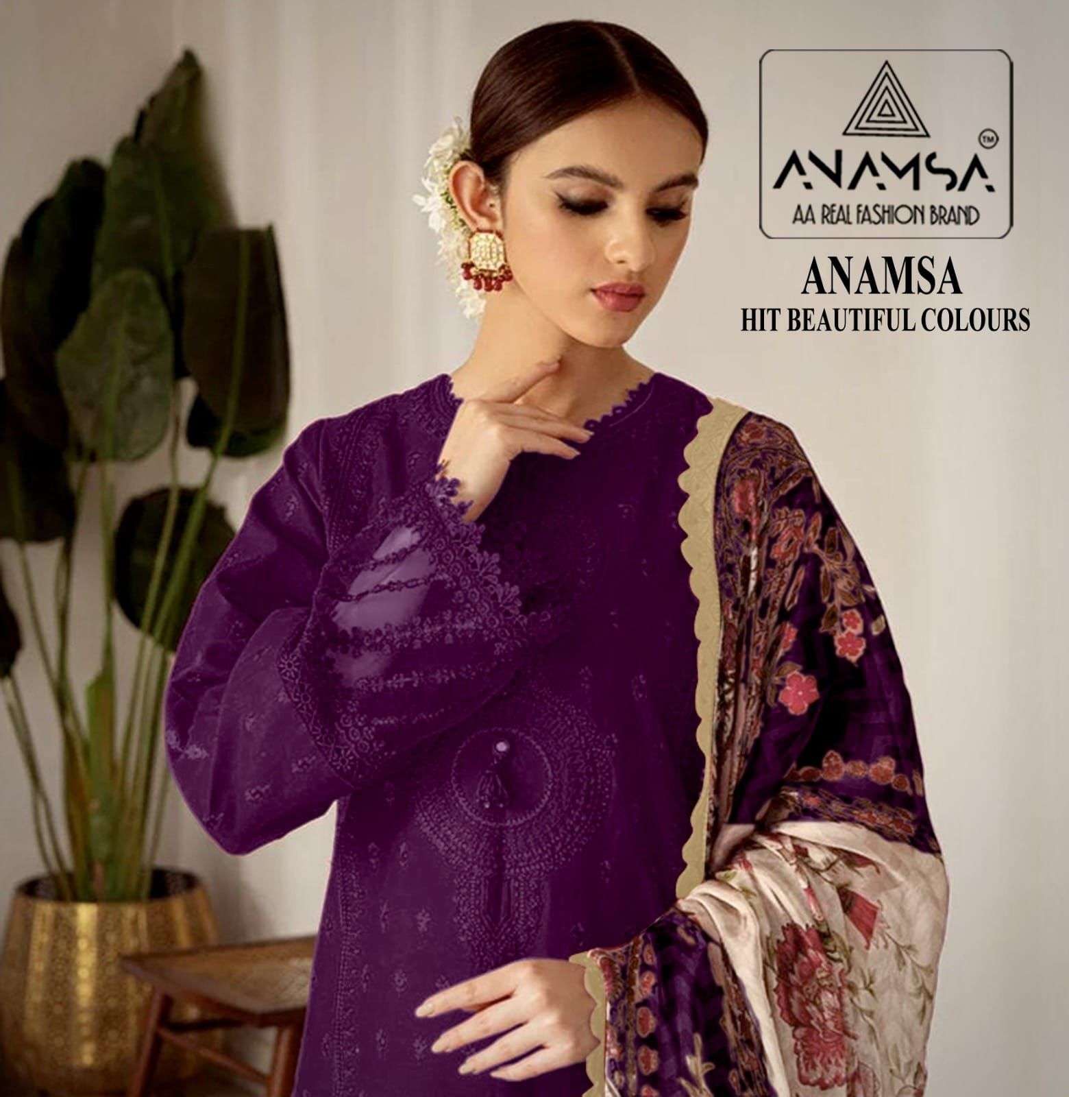 Anamsa 445 Colors Fancy Latest Embroidered Rayon Cotton Suit Online Wholesalers