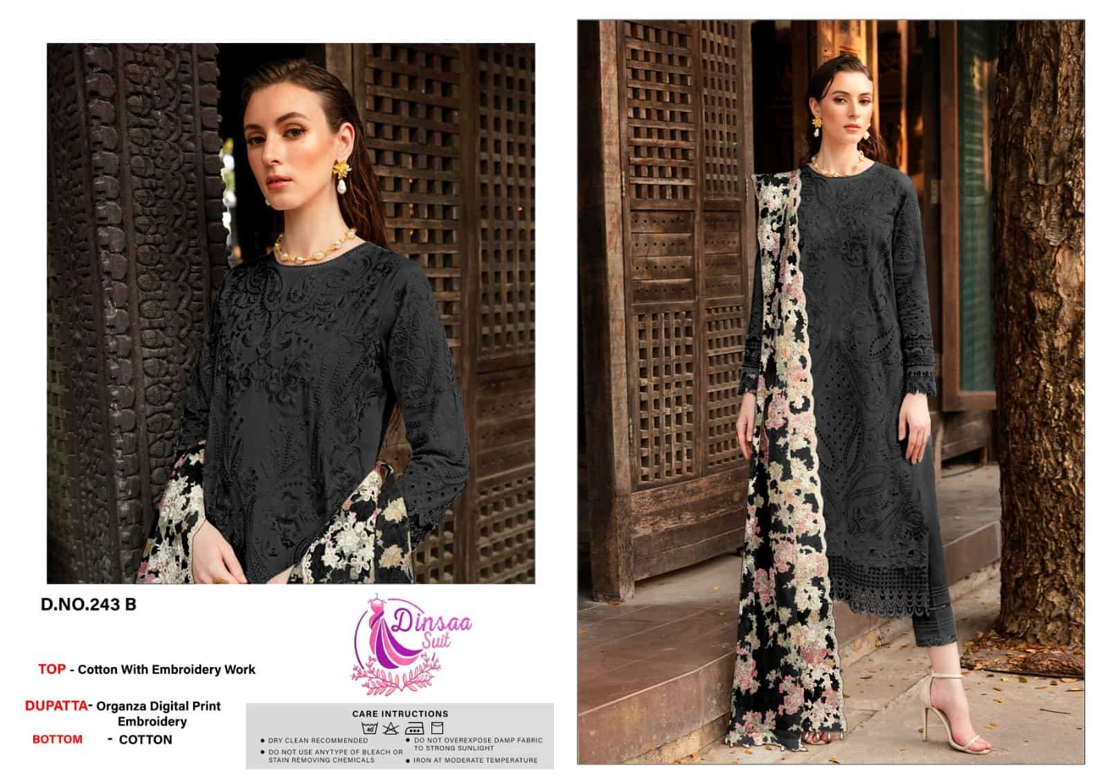 Dinsaa D 243 B Fancy Designer Heavy Embroidered Cotton Unstitched Dress Exporter