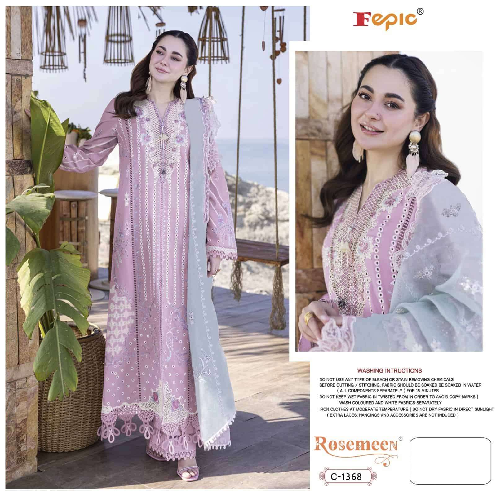 Fepic C 1368 Colors Pakistani Style Designer Embroidered Cotton Suit Exporter