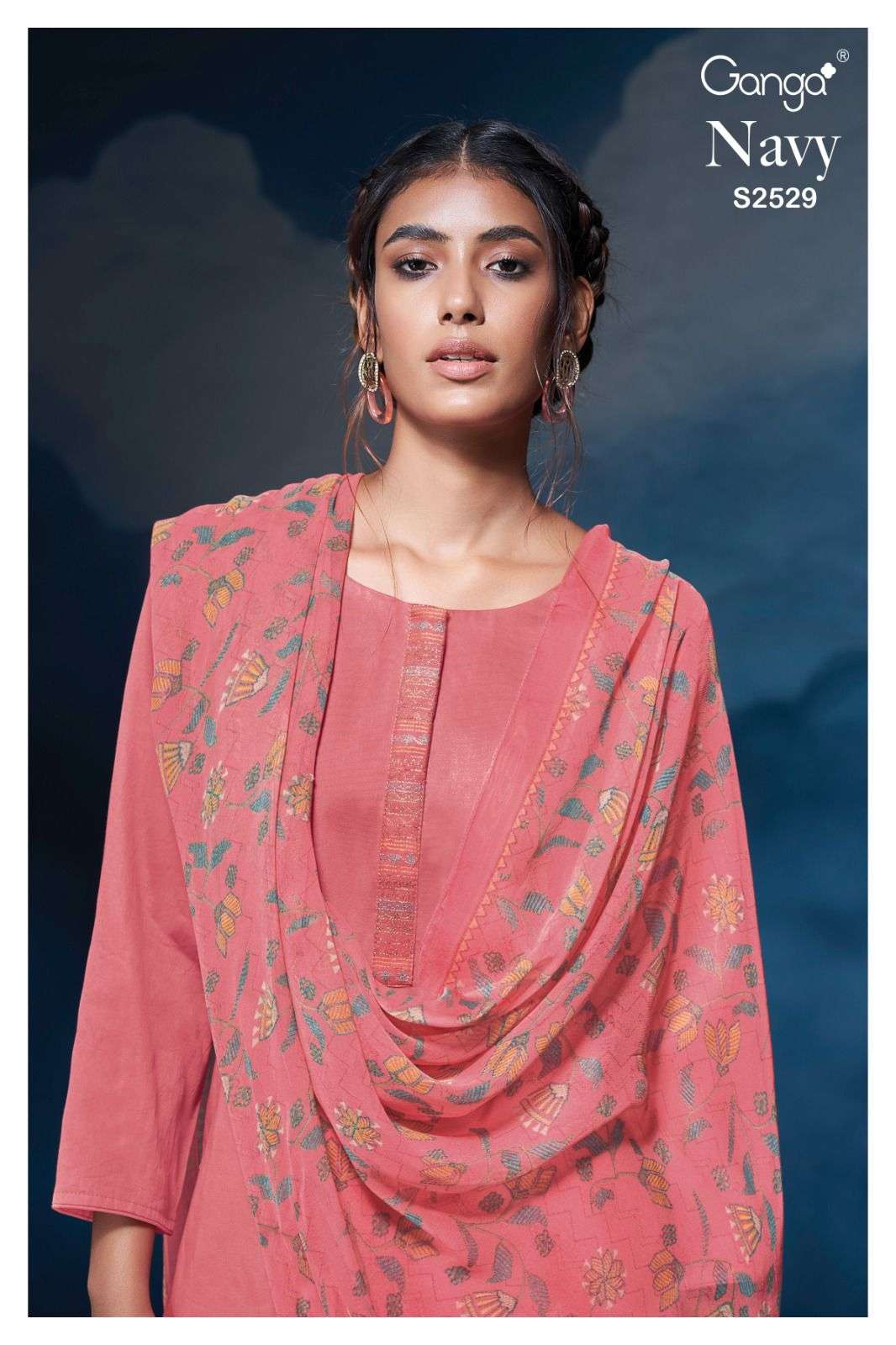 Ganga Navy 2529 Fancy Cotton Silk Ladies Dress Catalog Dealers