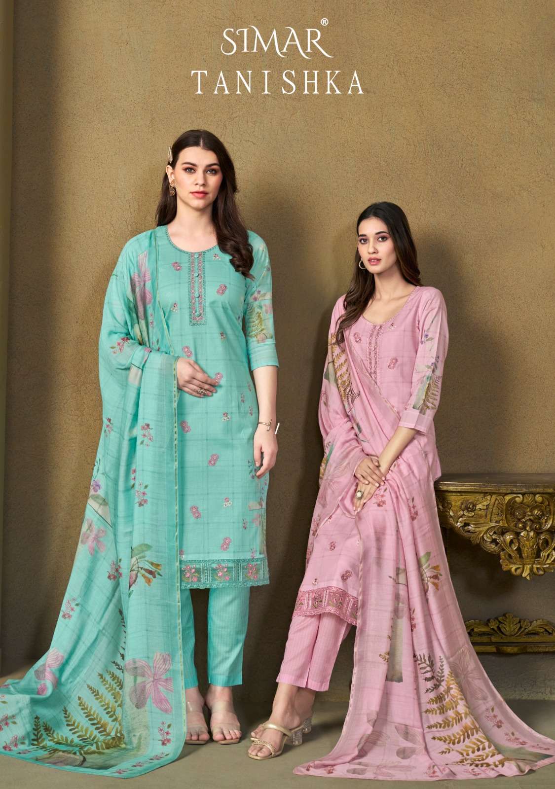 Glossy Simar Tanishka Pure Lawn Cotton Fancy Suit Catalog Exporters
