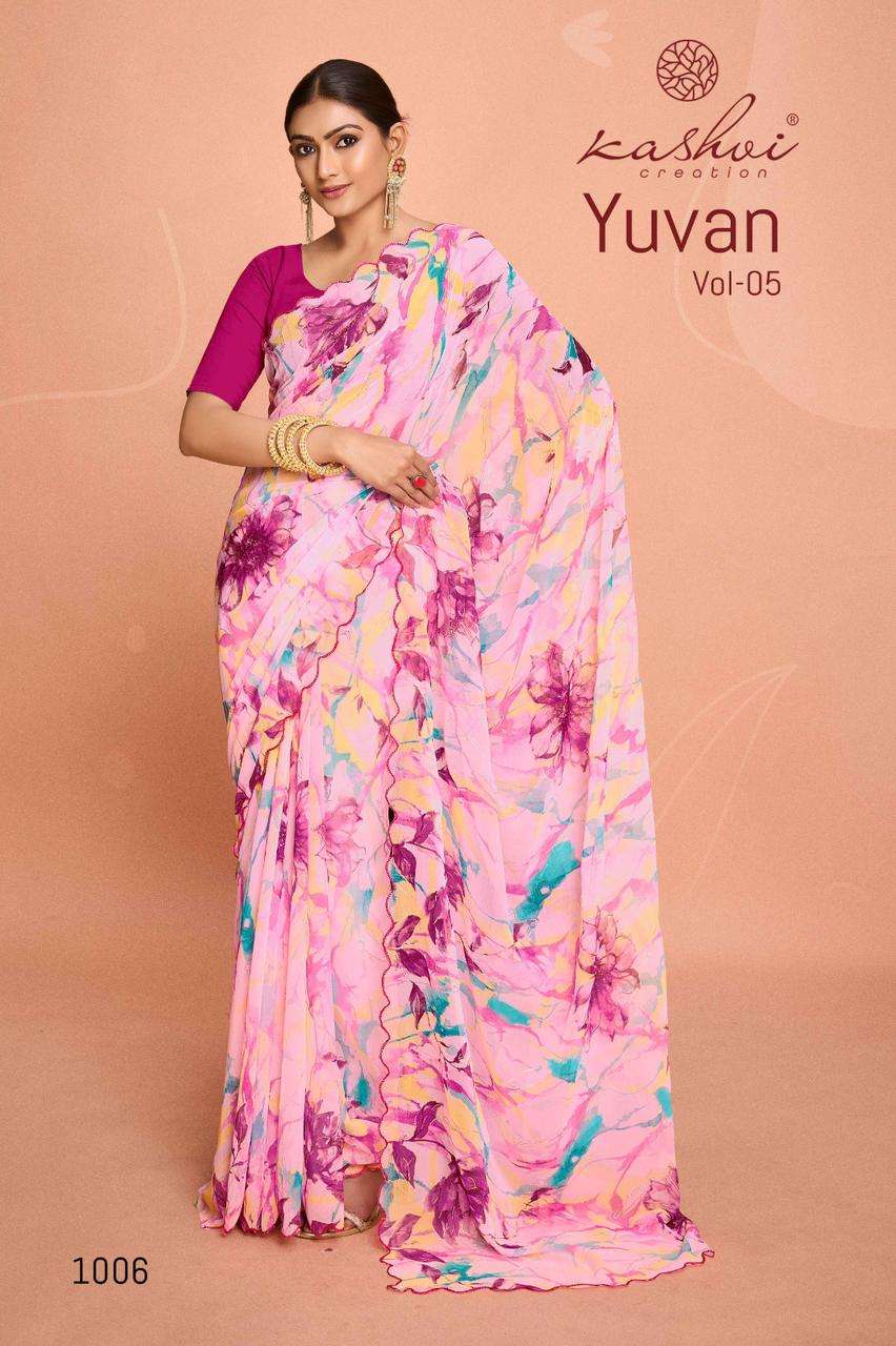 Kashvi Yuvan Vol 5 Fancy Floral Designs Georgette Saree Catalog Exporters