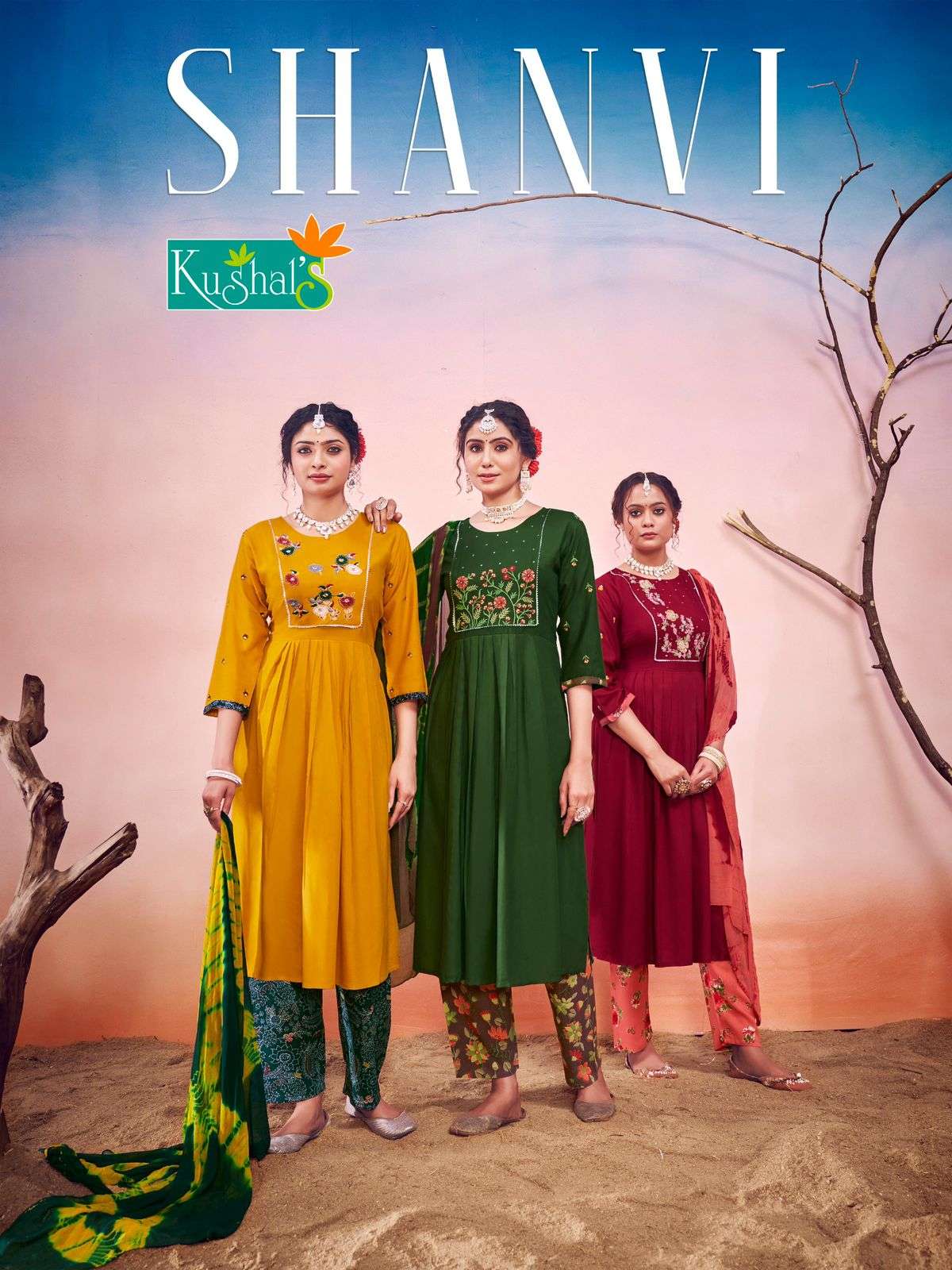 Kushals Shanvi Fancy Kurti Pant Dupatta Pair Catalog New Designs