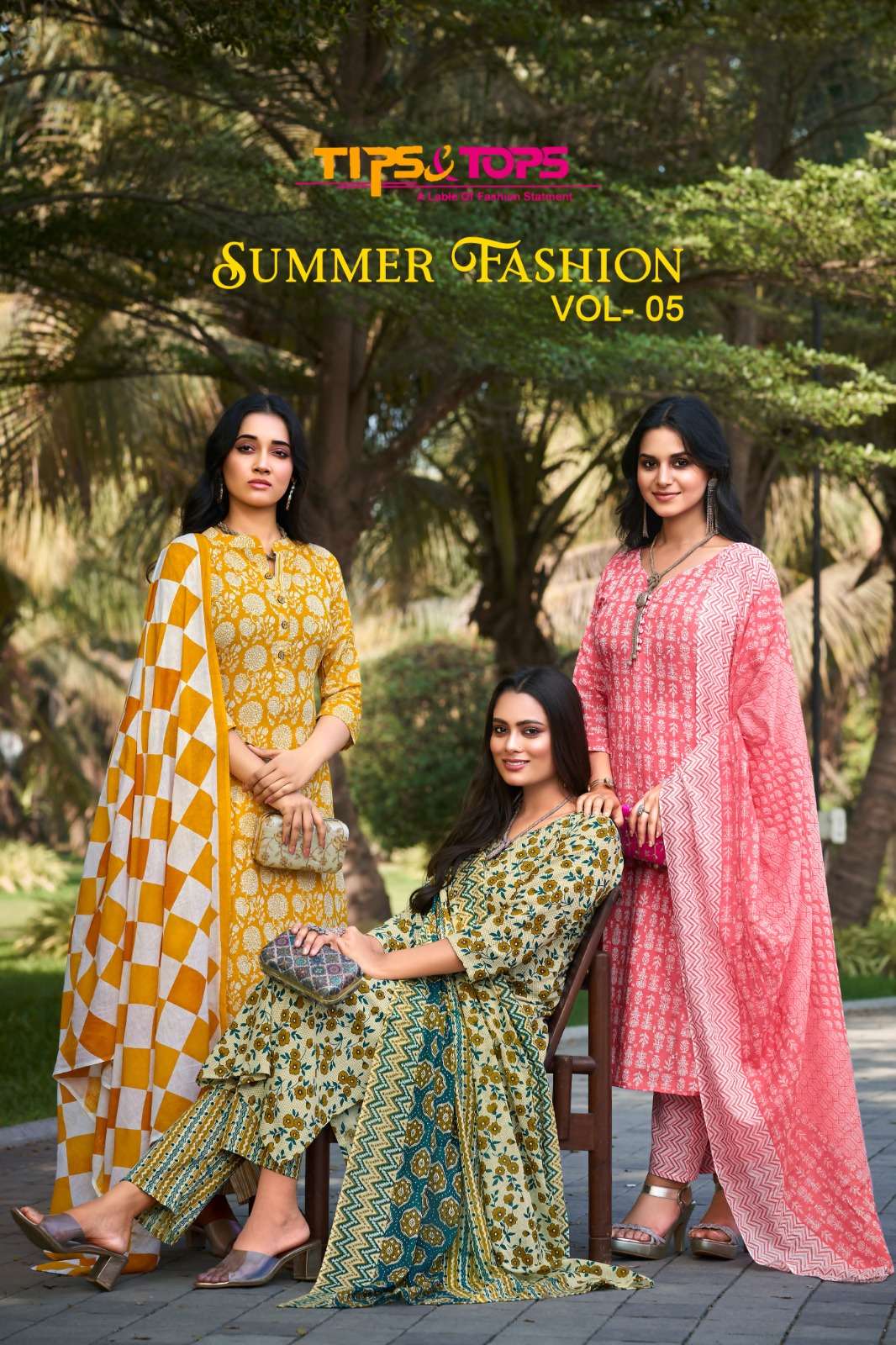 Tips And Tops Summer Fashion Vol 5 Kurti Pant Dupatta Set Catalog Exporters