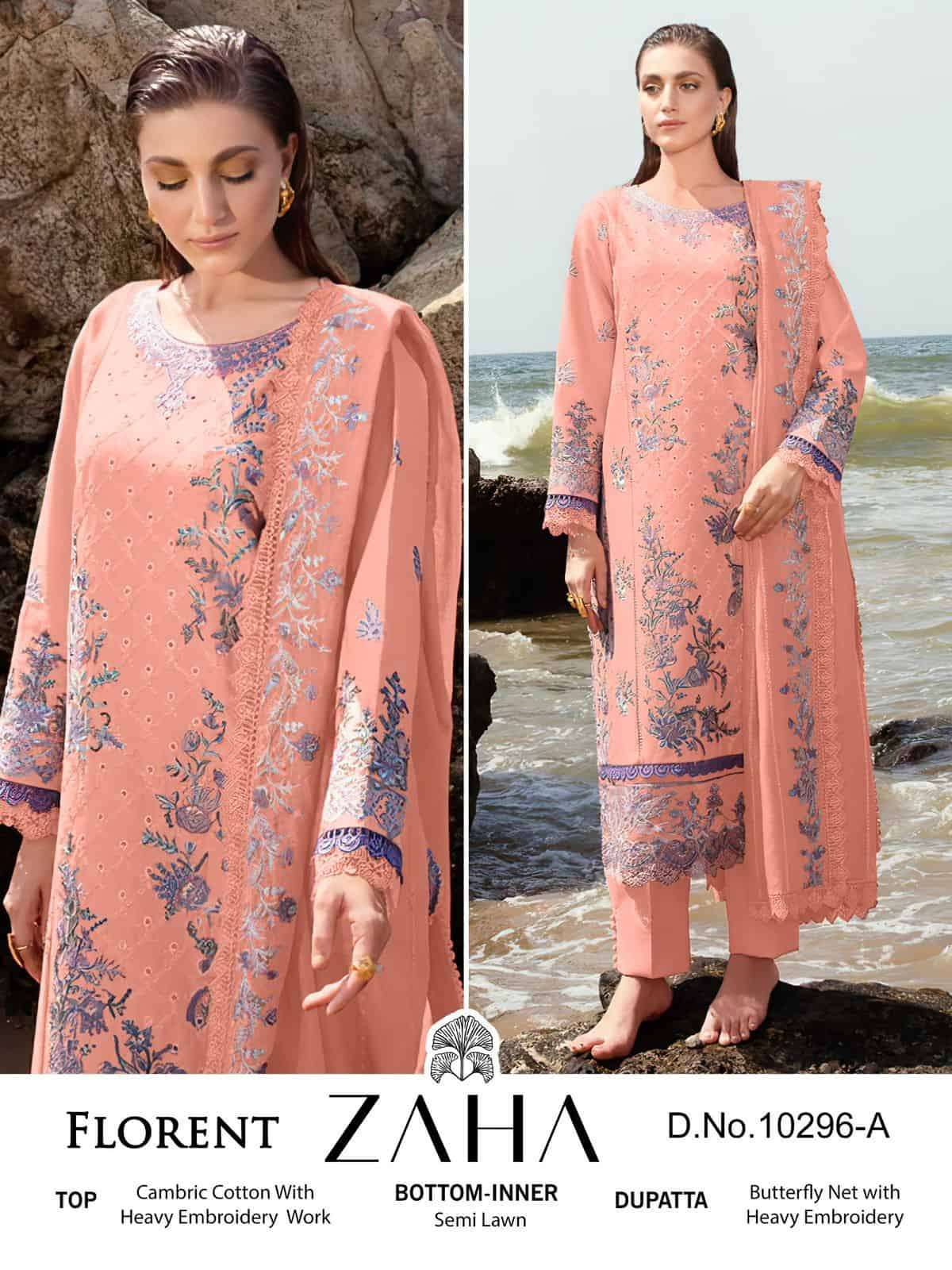 Zaha 10296 A Fancy Embroidered Designer Cotton Suit Online Dealers