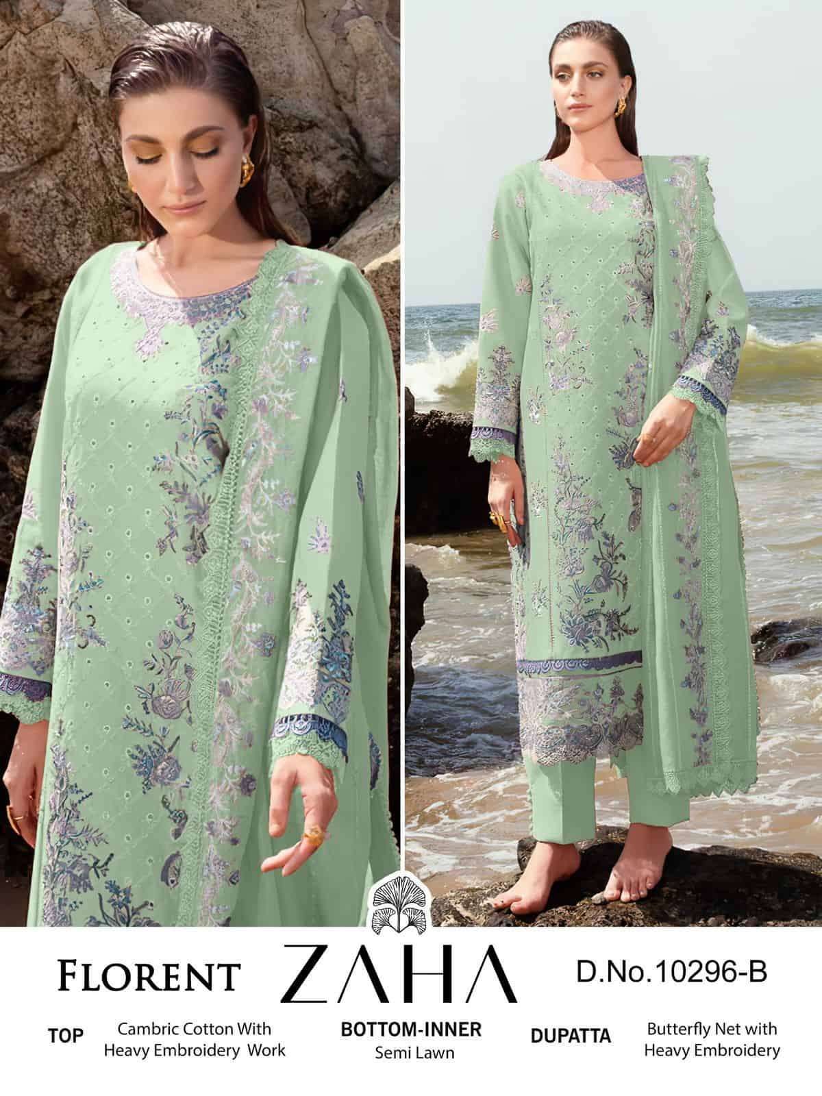 Zaha 10296 B Luxurious Cotton Embroidered Designer Pakistani Suit Exporter