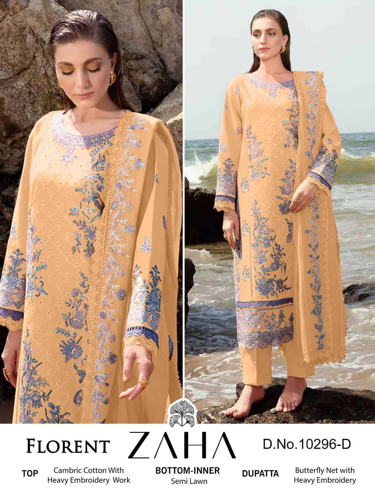 Zaha 10296 D  Unstitched Cotton Pakistani Embroidered Dress Selection
