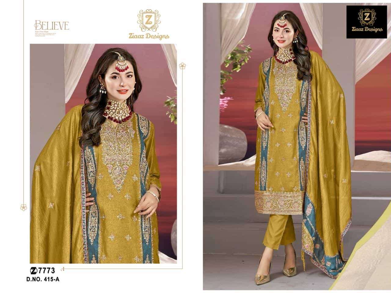 Ziaaz Designs 415 A Festive Wear Style Embroidered Salwar Suit Exporter