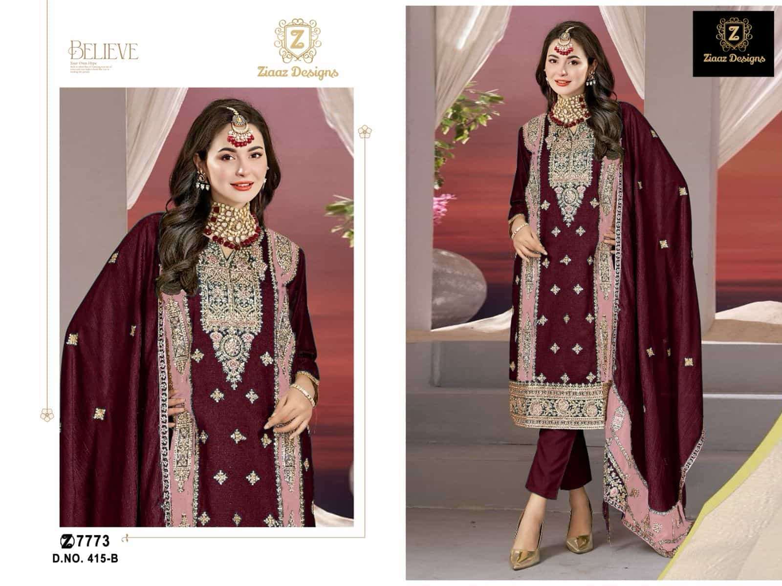 Ziaaz Designs 415 B Latest Embroidered Designer Style Salwar Kameez Collection 