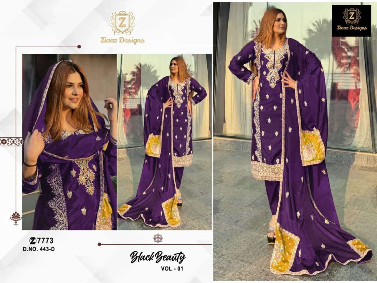 Ziaaz Designs 443 D Party Wear Style Latest Embroidered Salwar Kameez Wholesalers