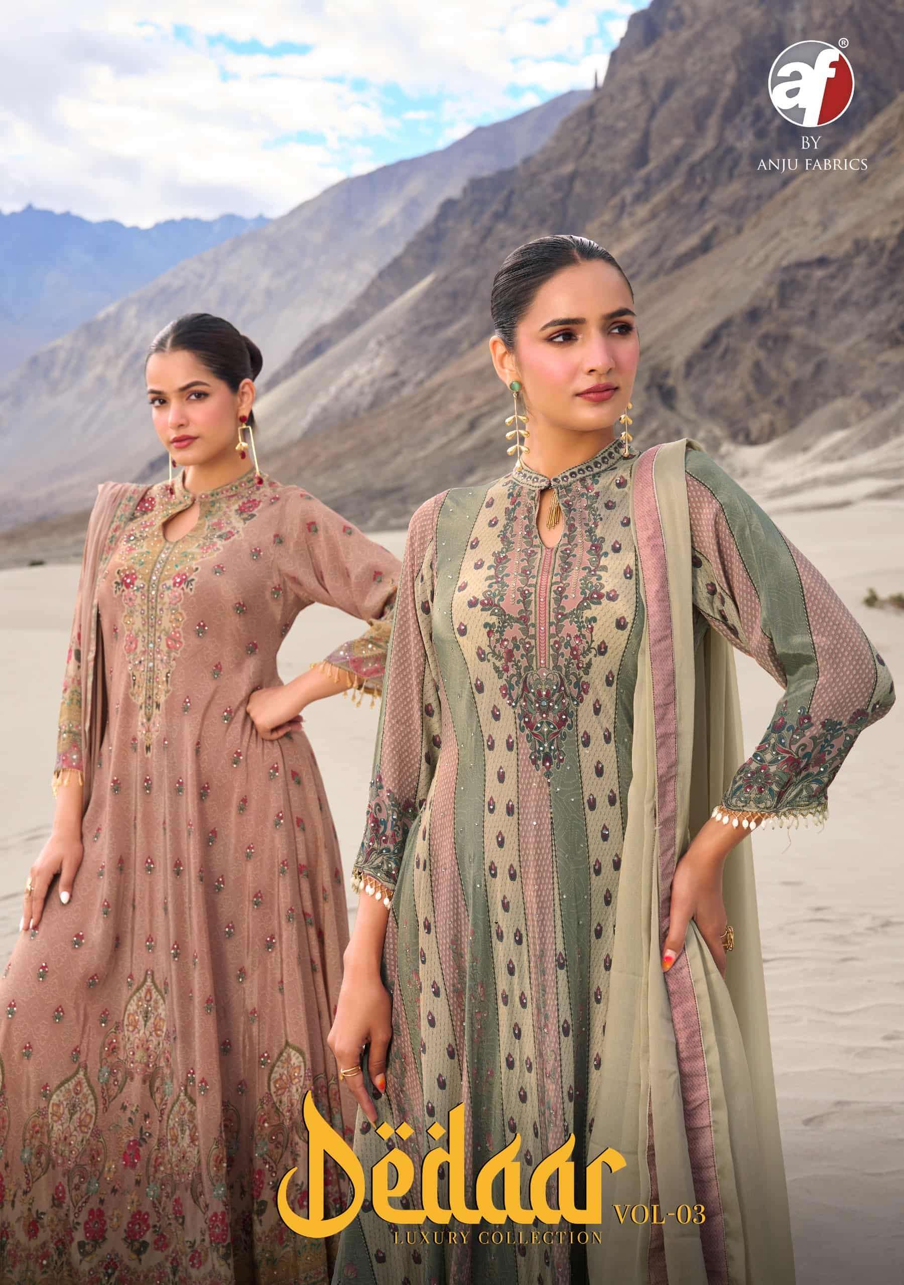 Af Stock Out Deedar Vol 3 By Anju Fabrics Partywear Style Gown Catalog Dealers